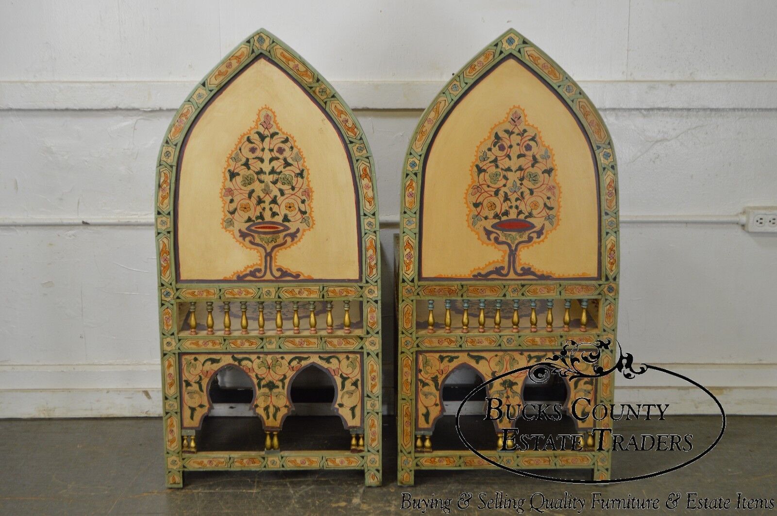 Unusual Pair of Middle Eastern Decorated Hall Chairs