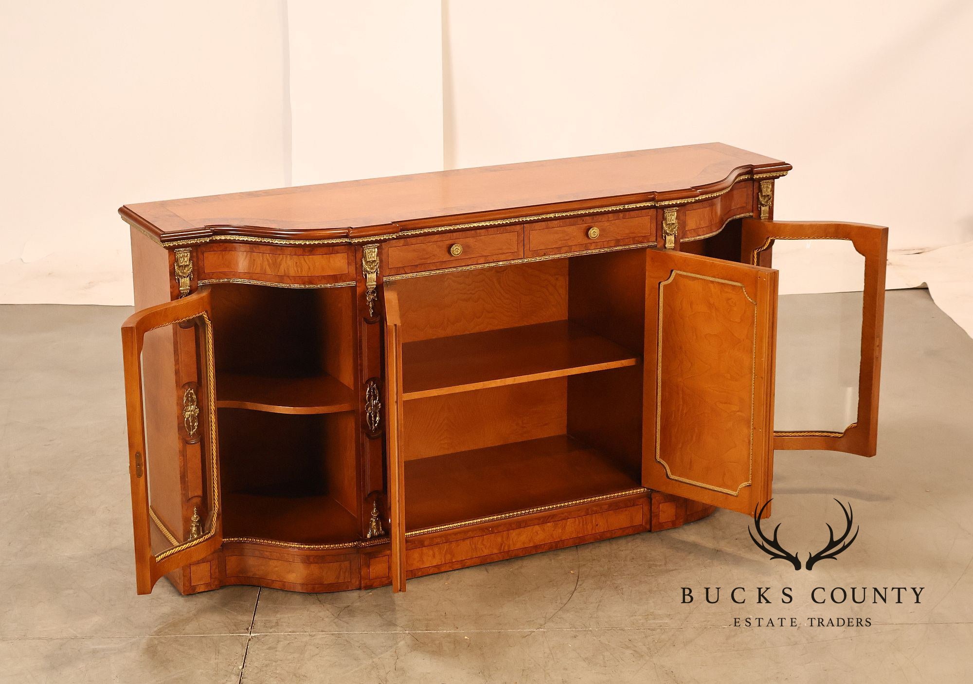 Italian Neoclassical Style Burl Wood Sideboard Credenza