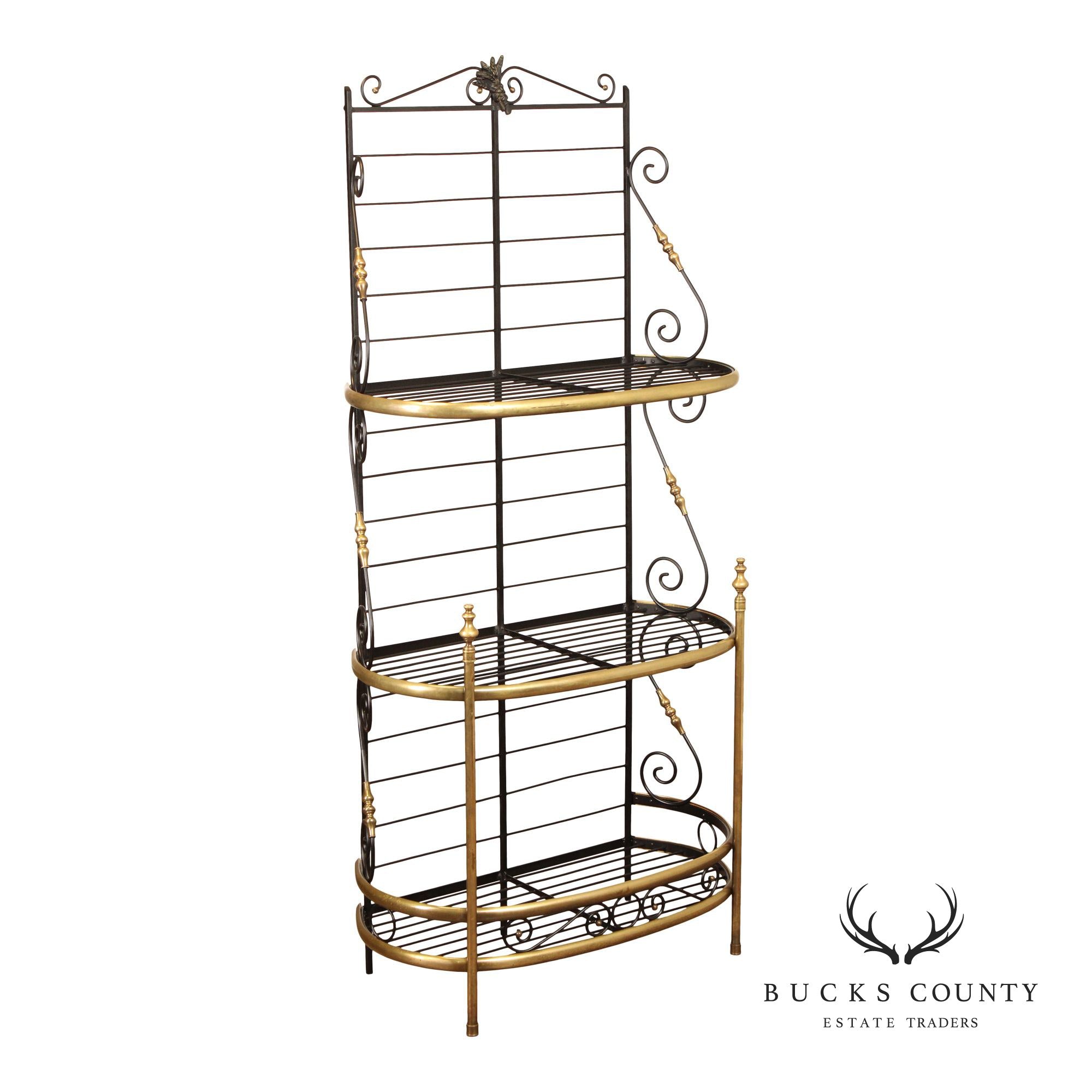 French Country Style Wrought Iron And Brass Baker's Rack