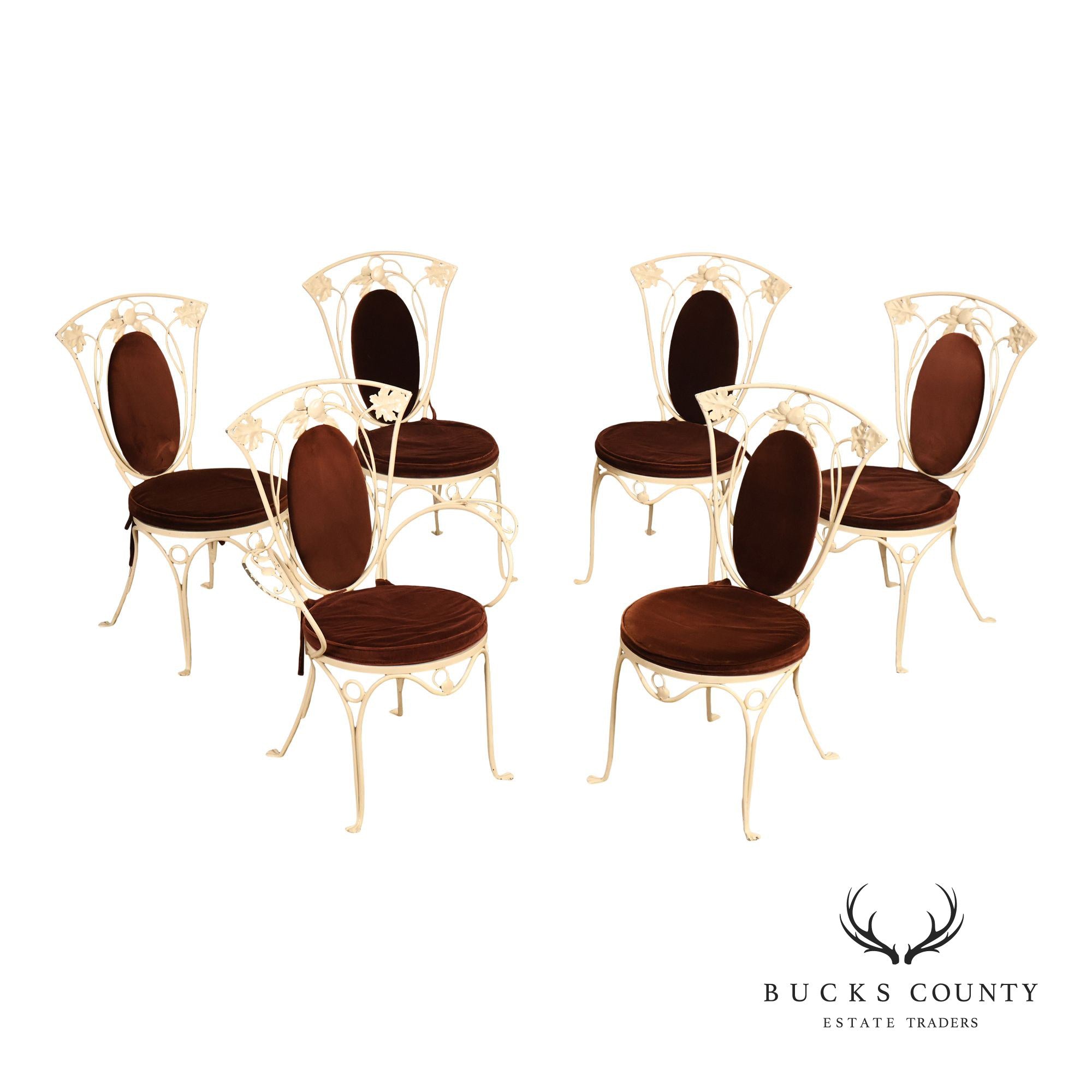Salterini Mid Century Wrought Iron Fruit And Vine Set Of 6 Dining Chairs