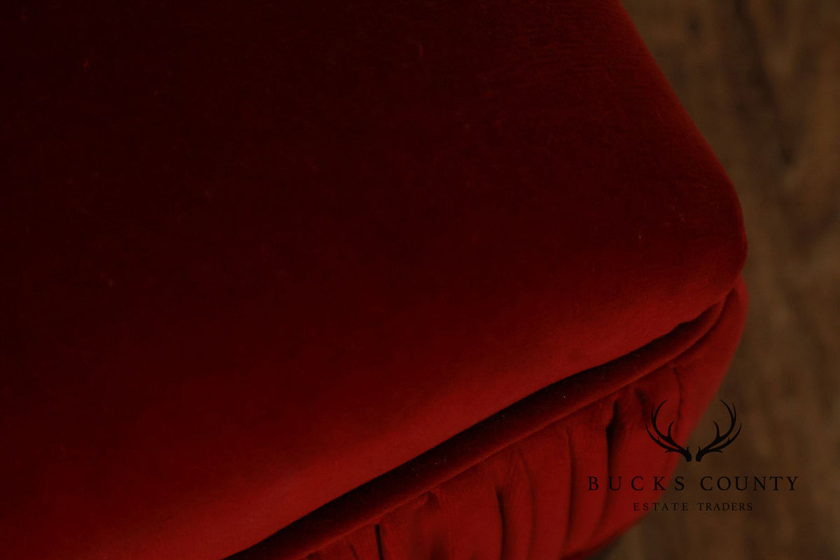 Contemporary Red Velvet Upholstered Ottoman