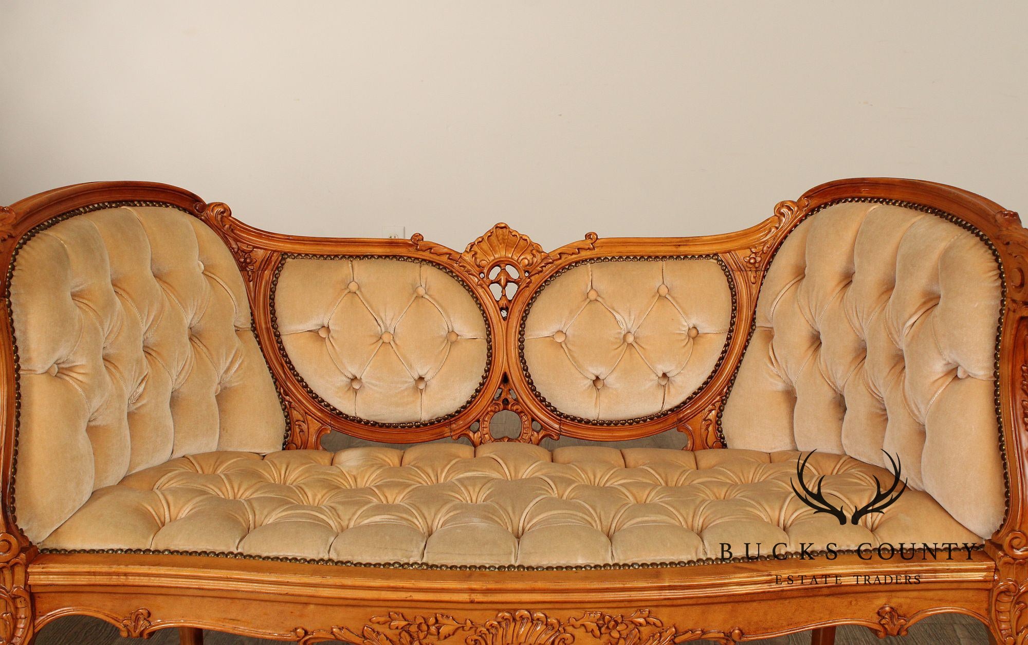 French Louis XV Style Carved Frame Settee Sofa