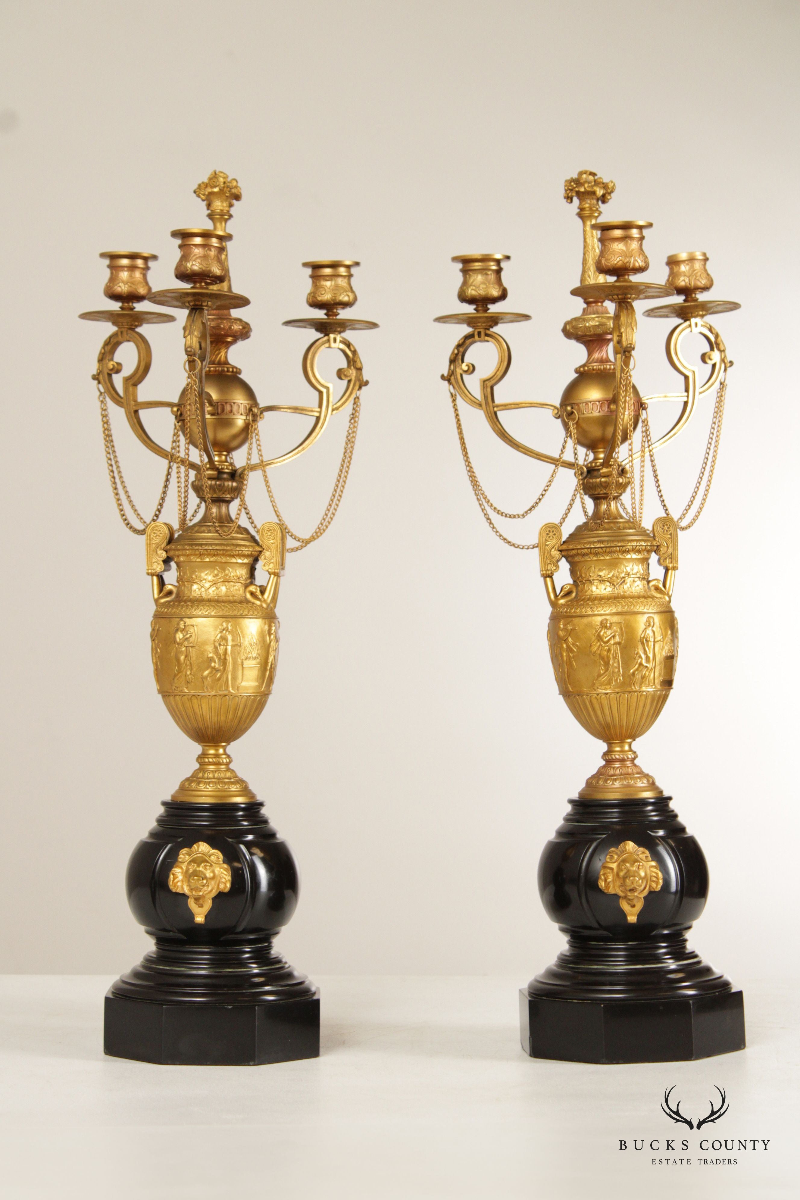 Neoclassical Style Pair of Gilt Bronze Marble Candelabra