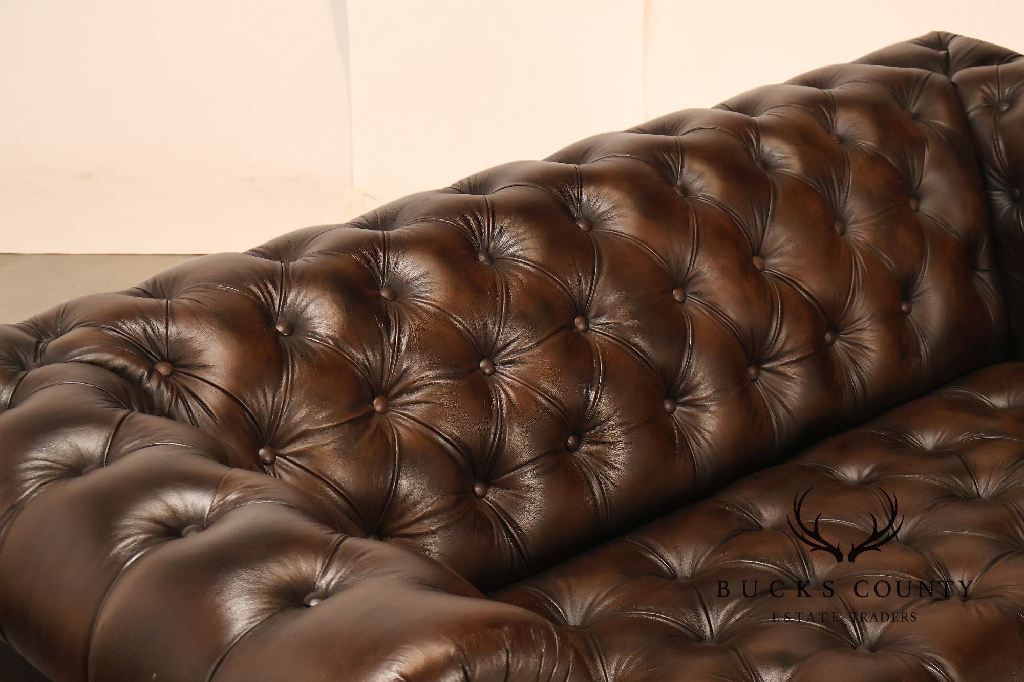 Chesterfield Style 6 Foot Dark Brown Tufted Leather Sofe