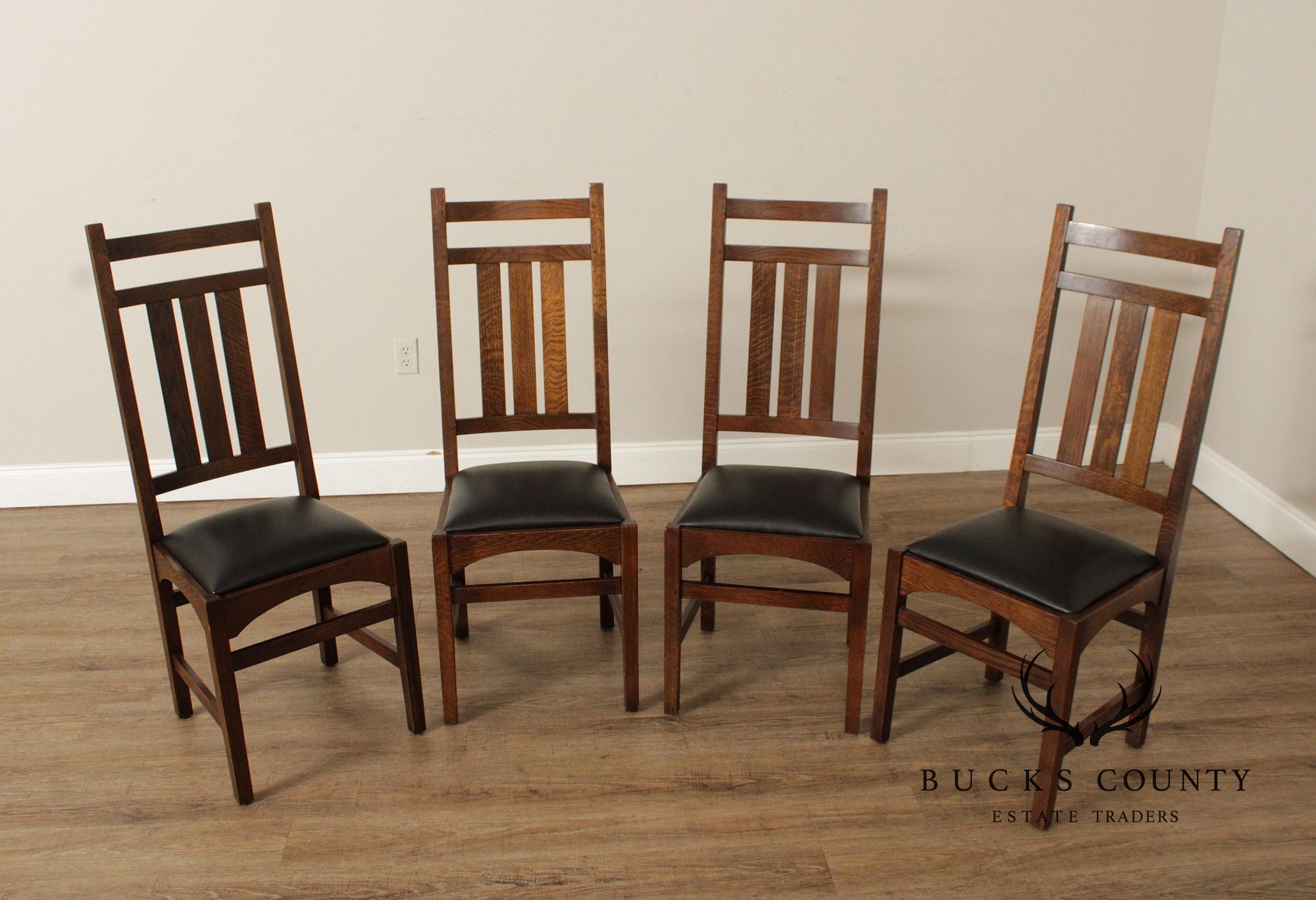 Stickley Mission Collection Harvey Ellis Set of Four Oak Dining Chairs