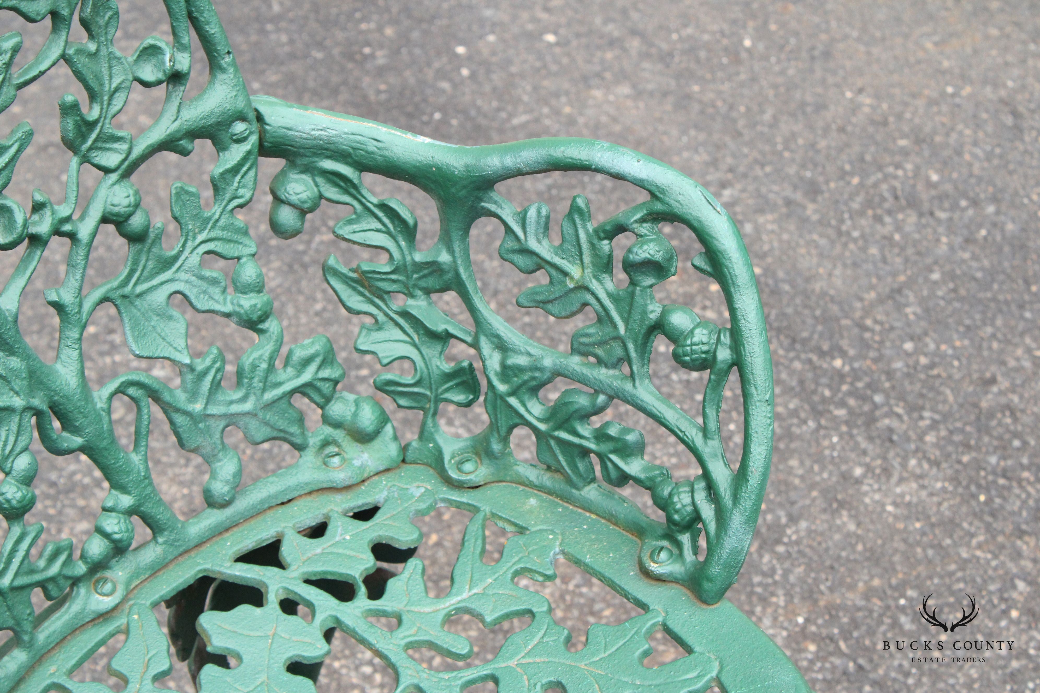 English Traditional Cast Iron Oak and Acorn Outdoor Garden Chair