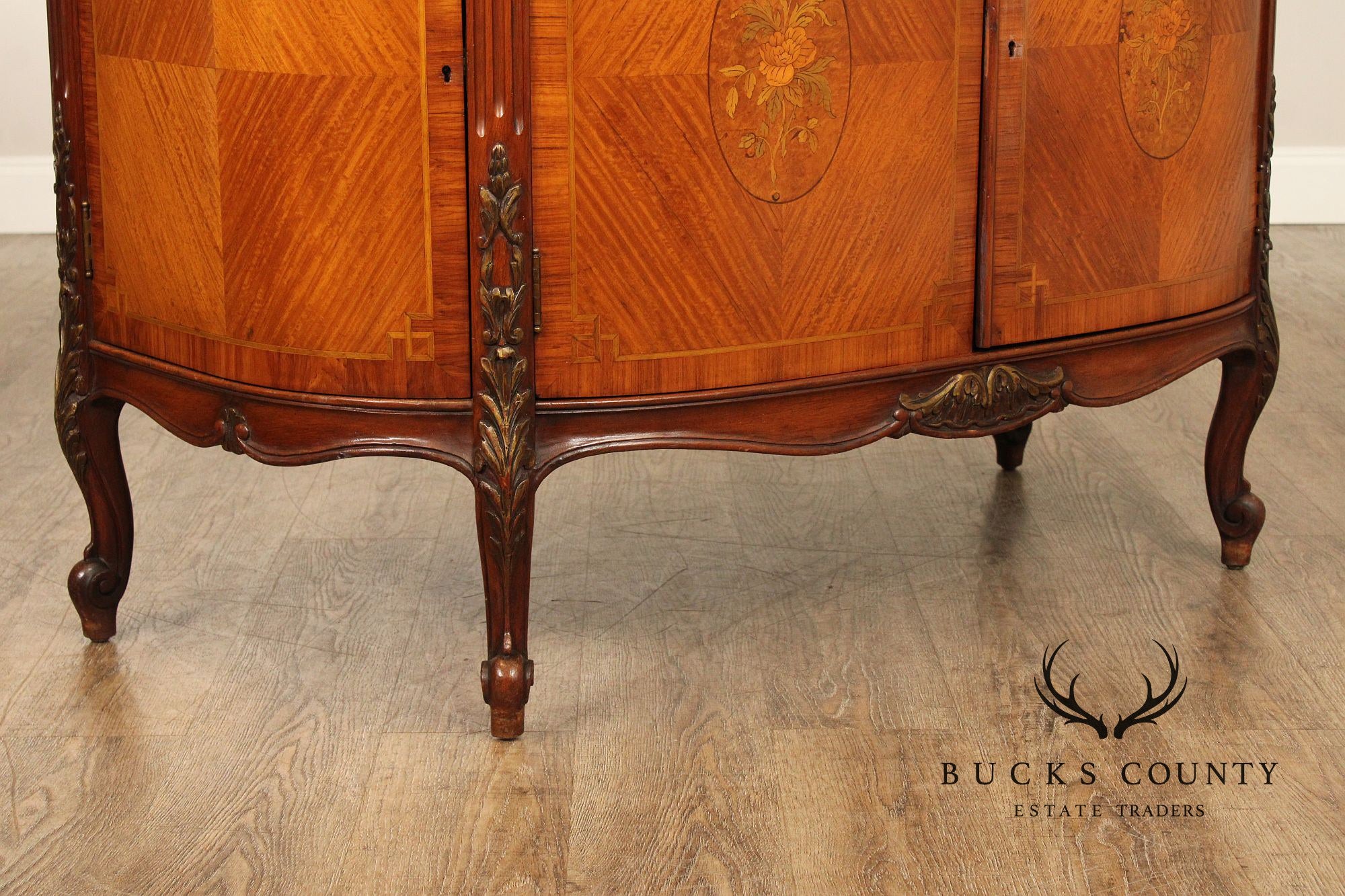 1930's French Louis XV Style Inlaid Satinwood Demilune Commode