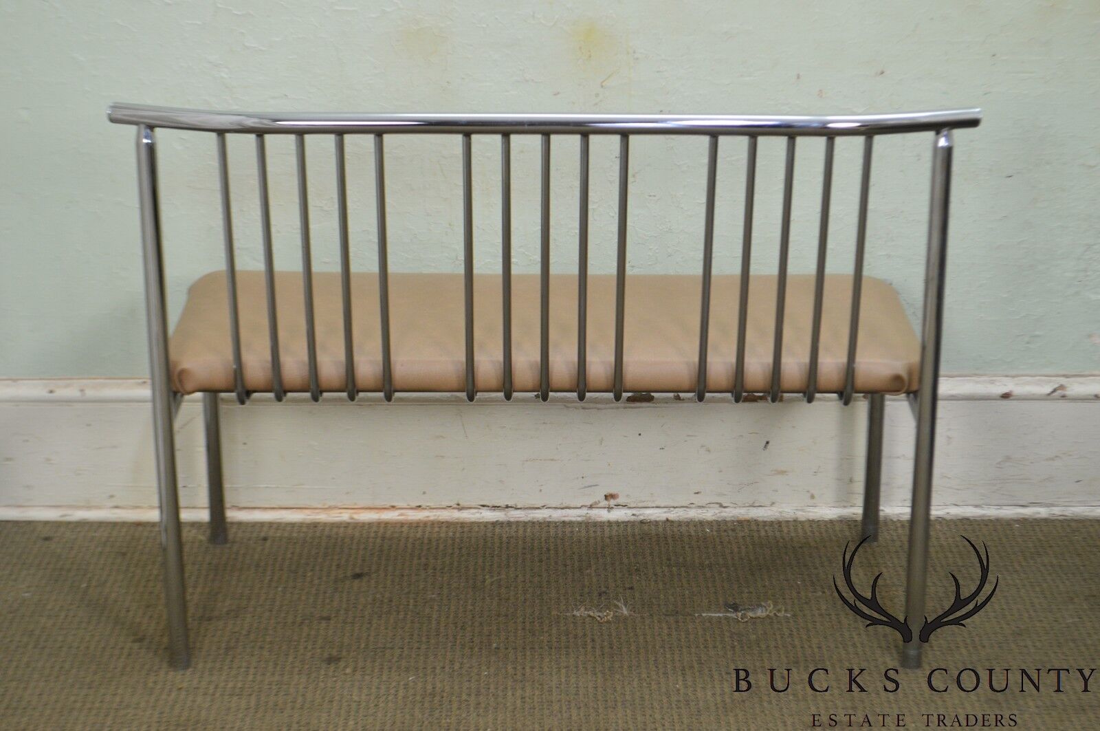 Brody Mid Century Modern Spindle Back Chrome Settee Bench