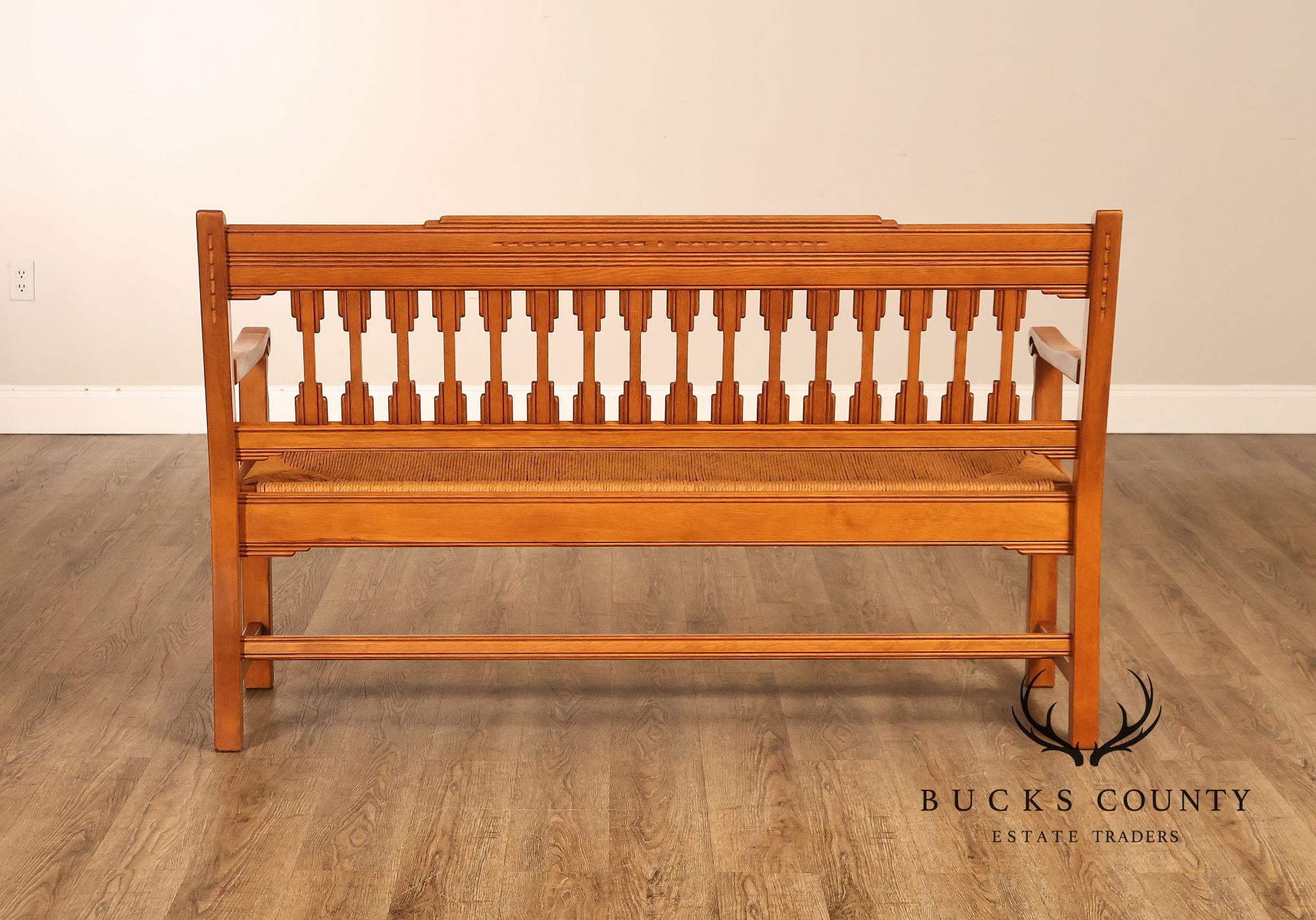 Vintage Southwestern Style Rush Seat Bench