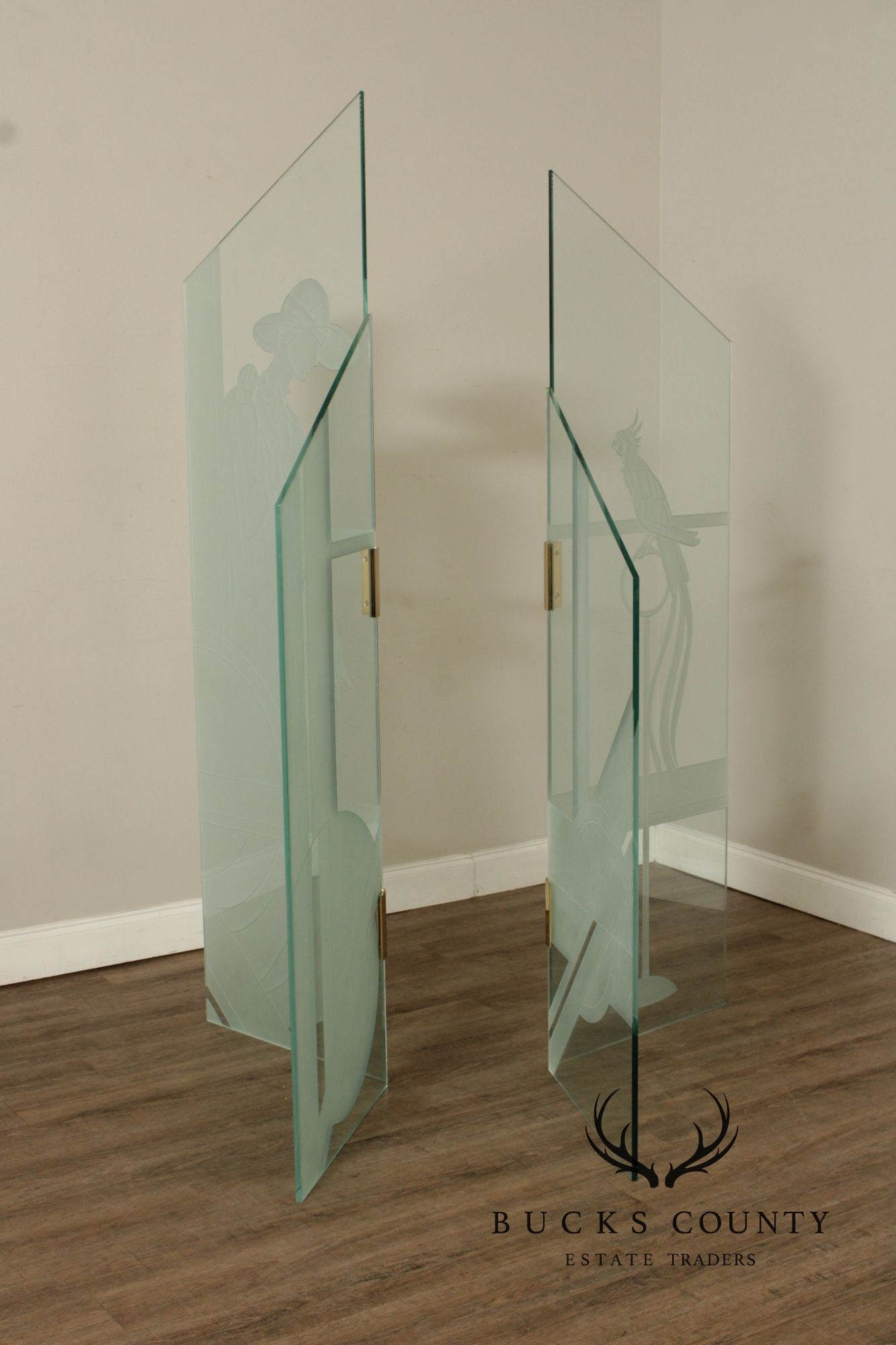 1980's Art Deco Style Glass Four-Panel Room Divider