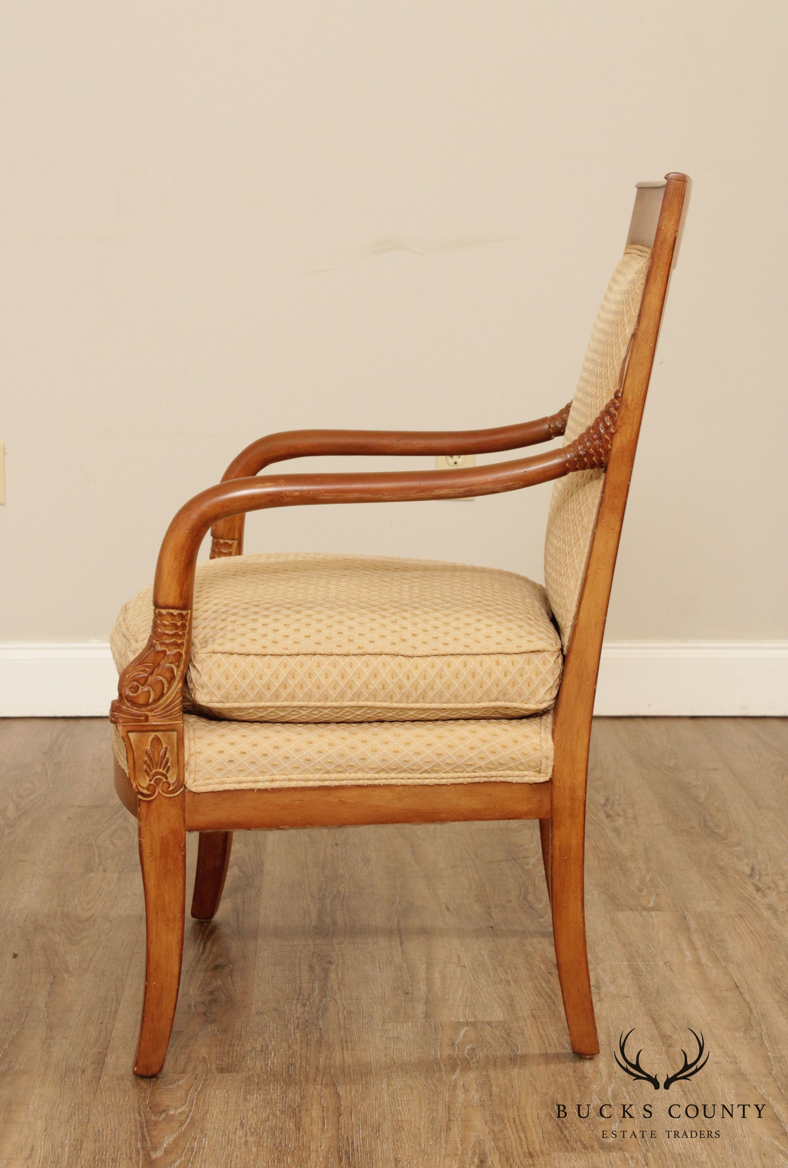 French Empire Style Pair Dolphin Carved Armchairs