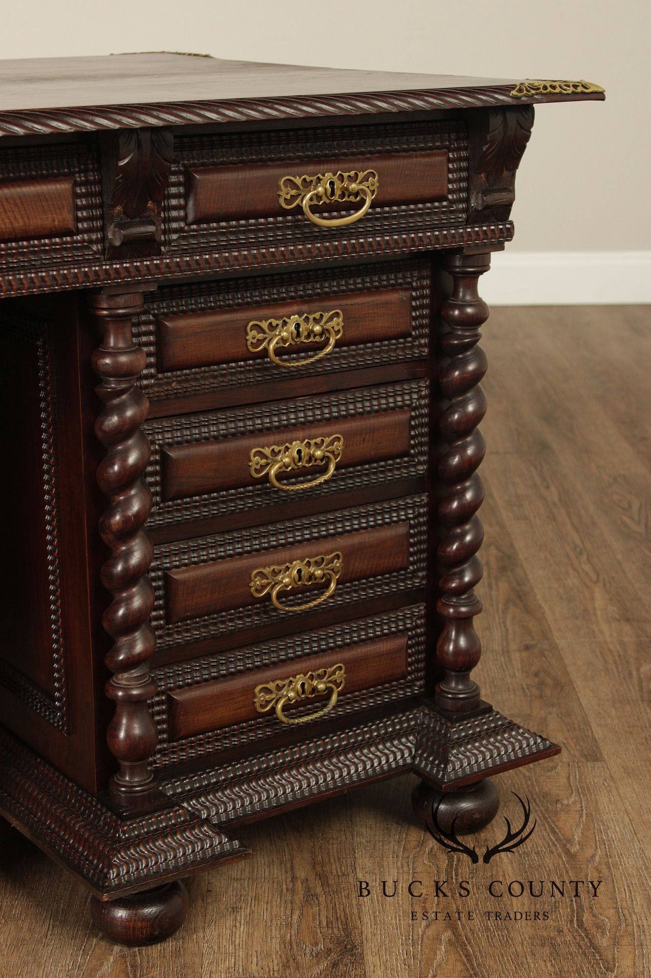 Antique Anglo Indian Carved Executive Desk