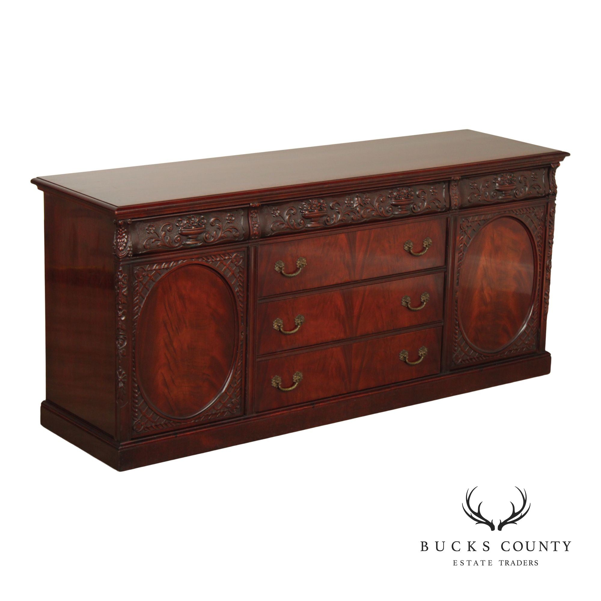 1940's Vintage Georgian Style Carved Mahogany Sideboard Buffet