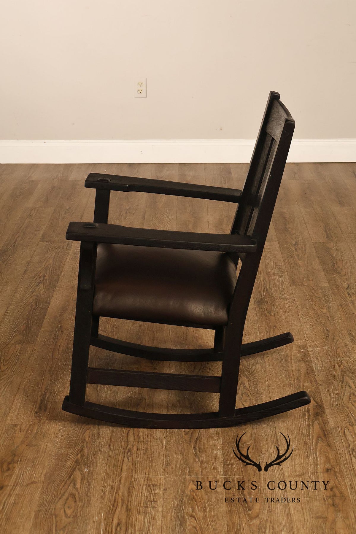 Antique Gustav Stickley Mission Oak V Back Rocking Armchair