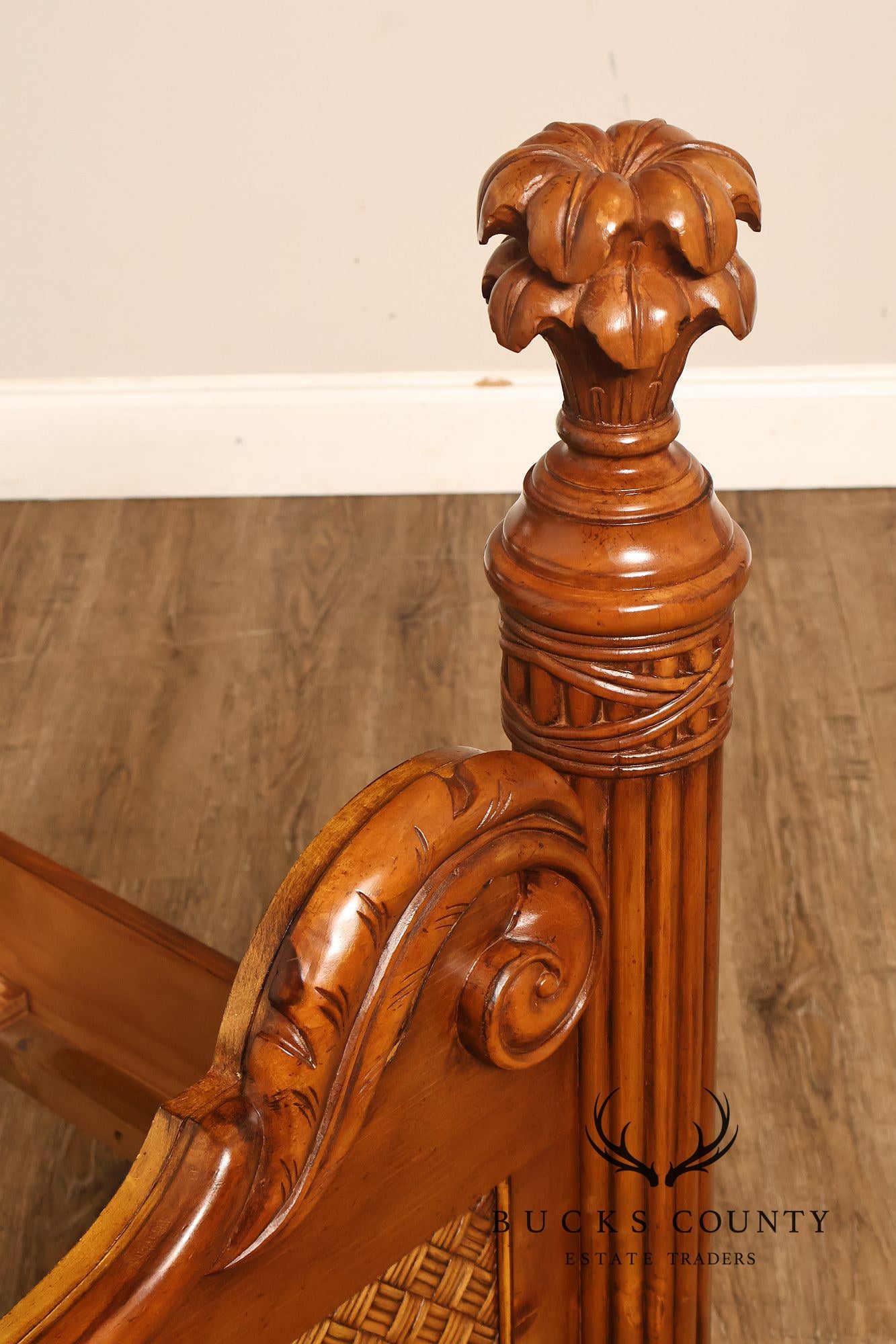 Tropical British Colonial Style Carved Wood Queen Poster Bed