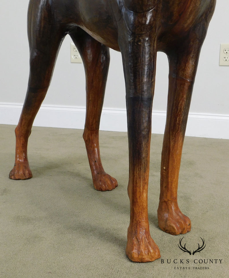 Life Size Leather Wrapped Doberman Pinscher Dog Statue