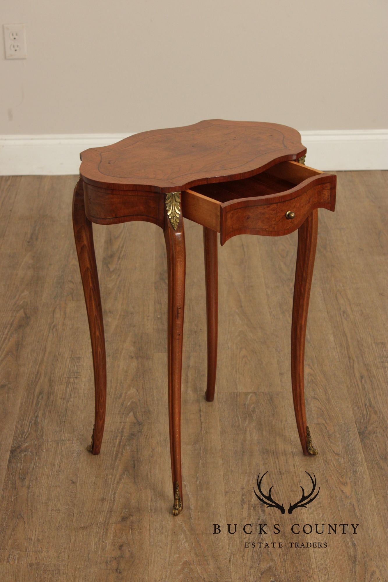 French Louis XV Style Burl Wood Side Table