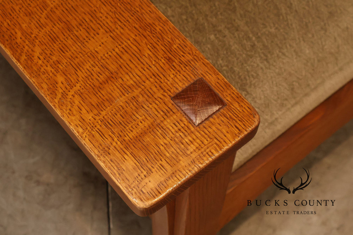 Stickley Mission Collection Oak And Custom Upholstery Bow Arm Morris Chair
