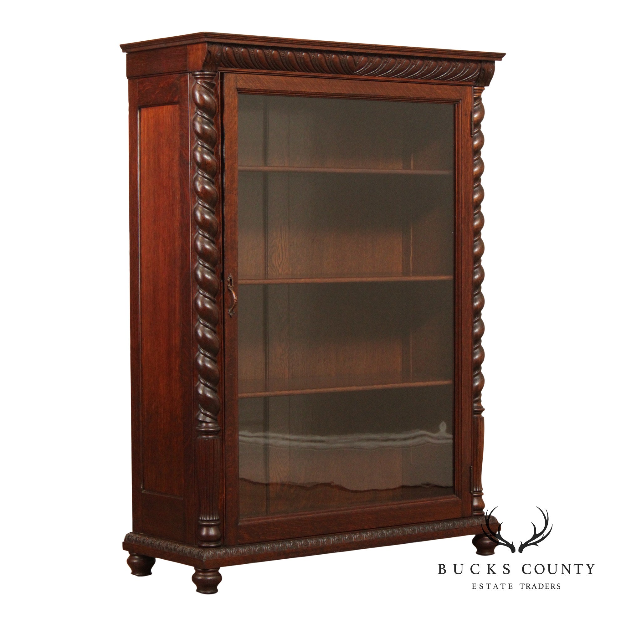 Antique Victorian Oak Barley Twist Bookcase