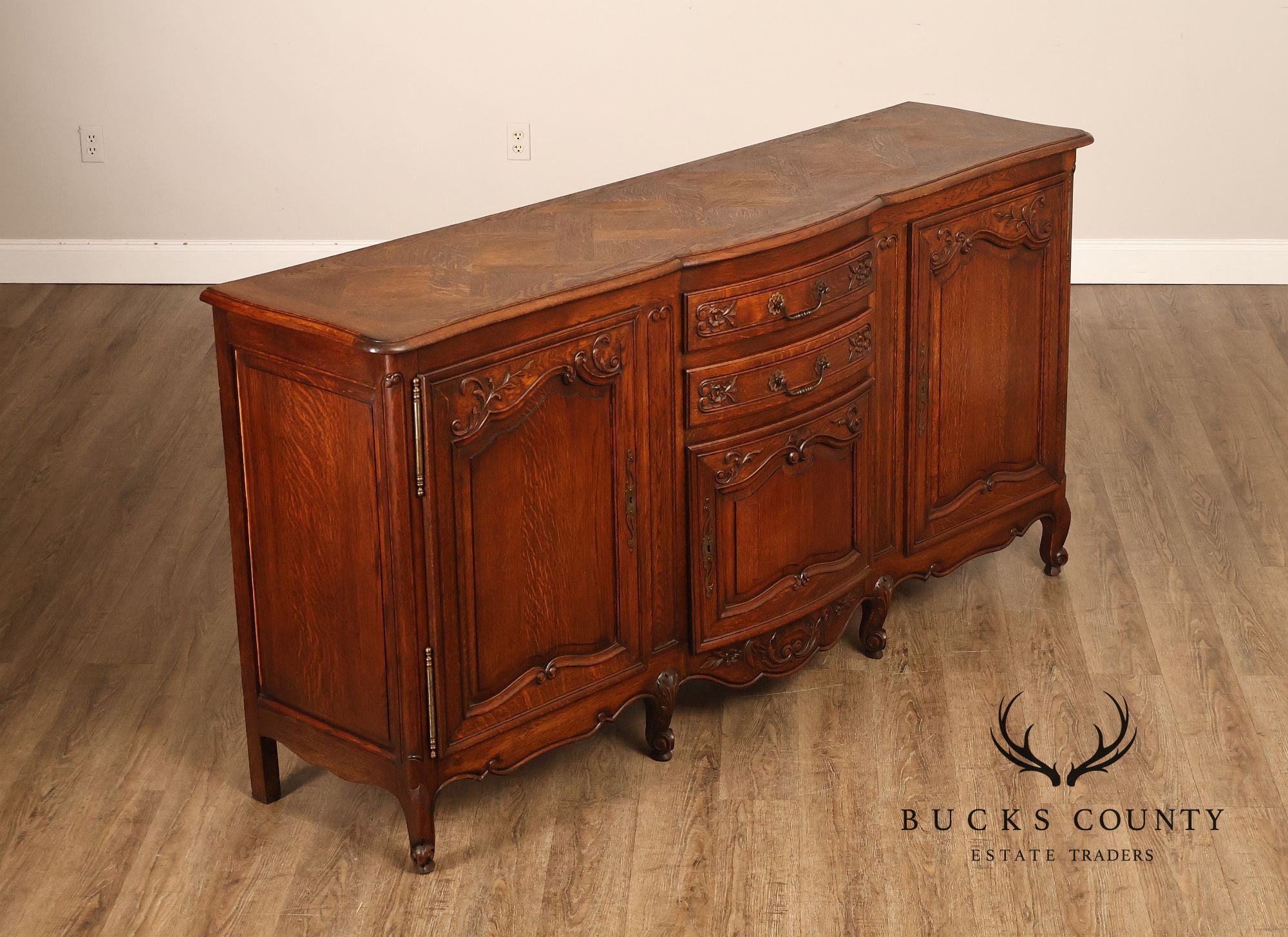 Antique Country French Louis XV Style Oak Buffet Sideboard