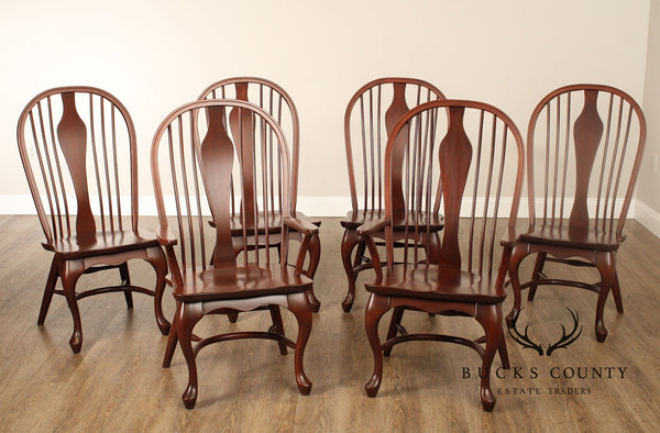 Custom Quality Set Of Six Cherry Windsor Style Dining Chairs