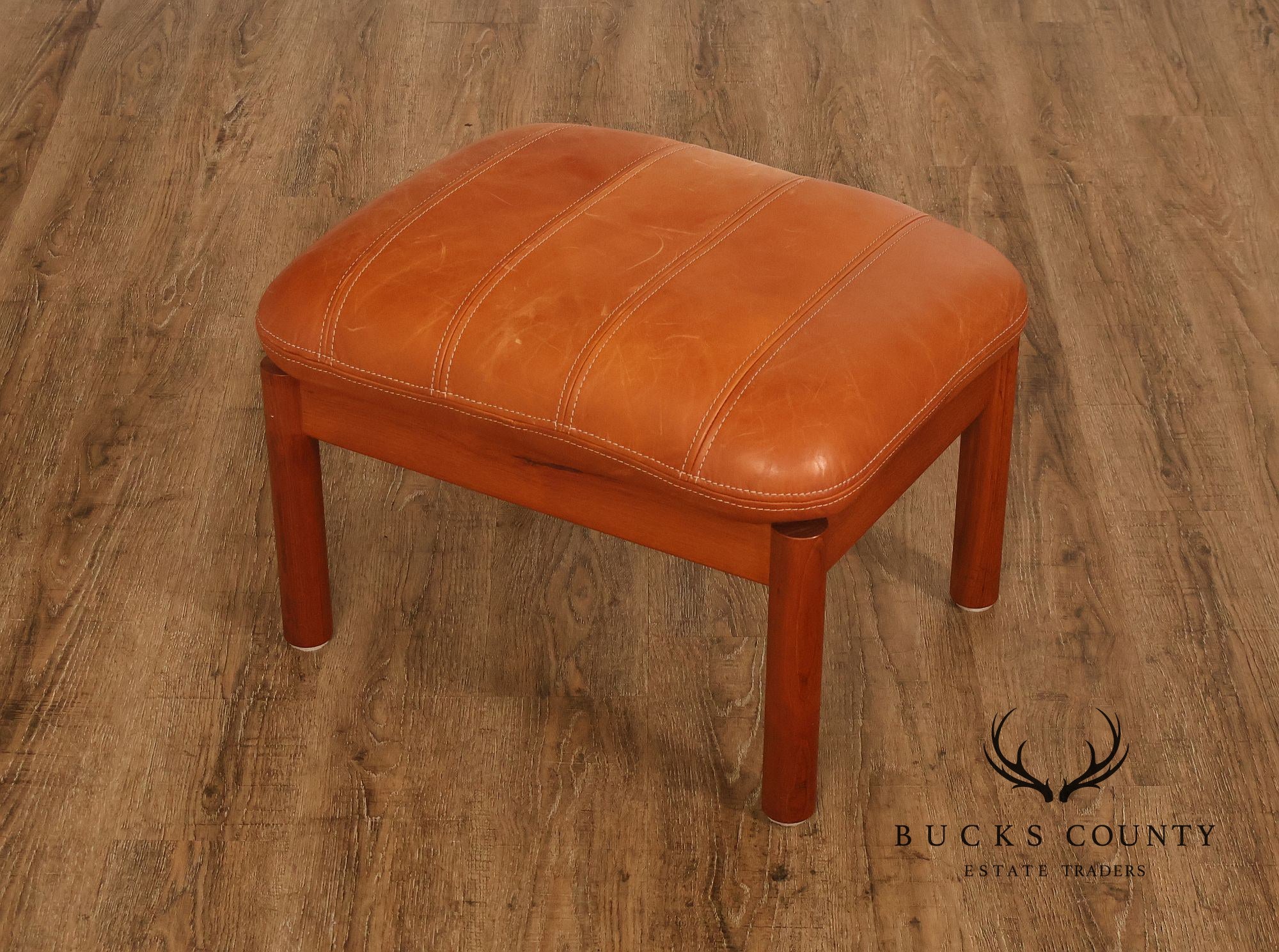 Thams Kvalitet Danish Modern Teak and Leather Ottoman