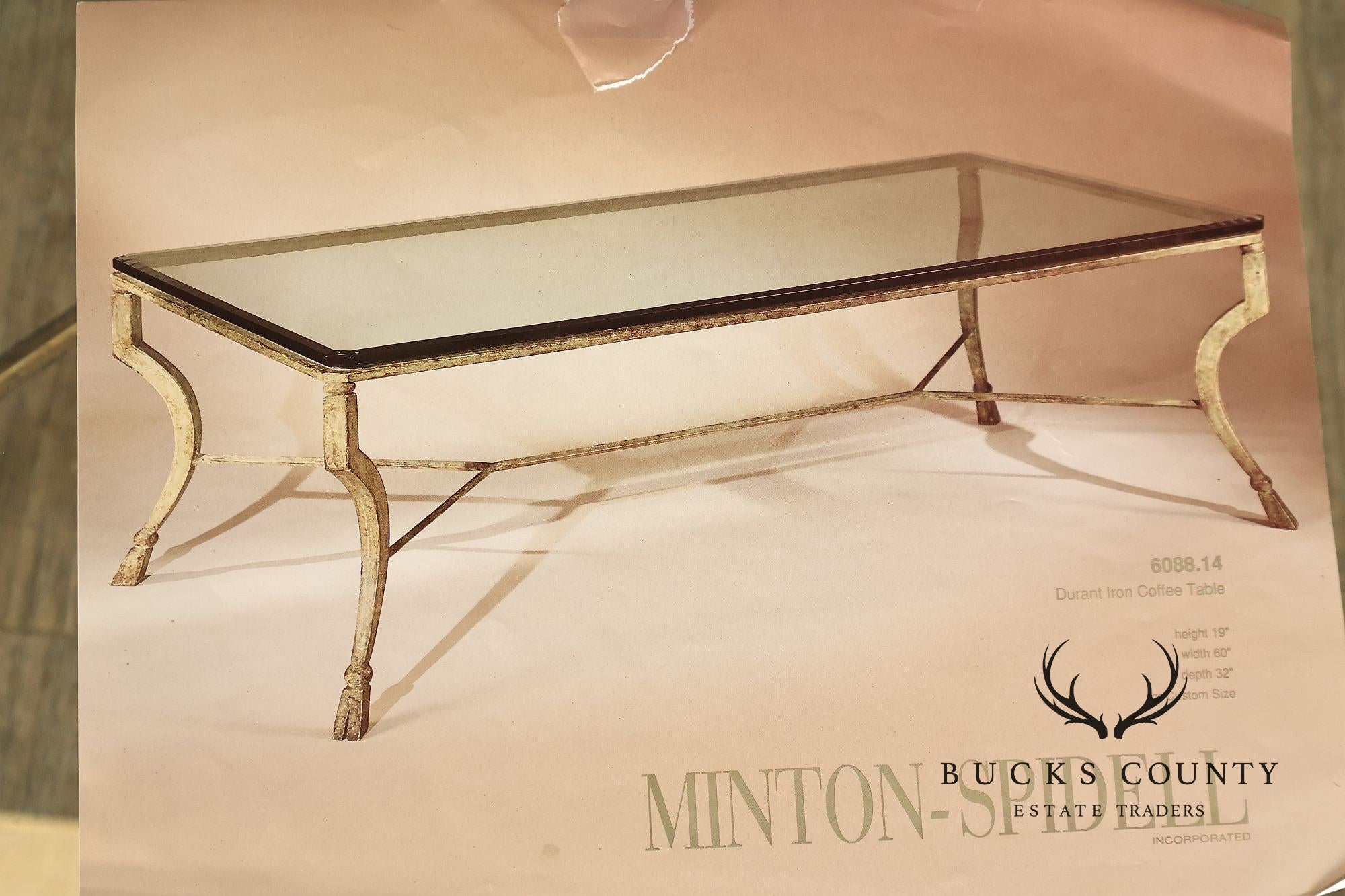 Minton Spindell 'Durant' Glass Top Iron Coffee Table