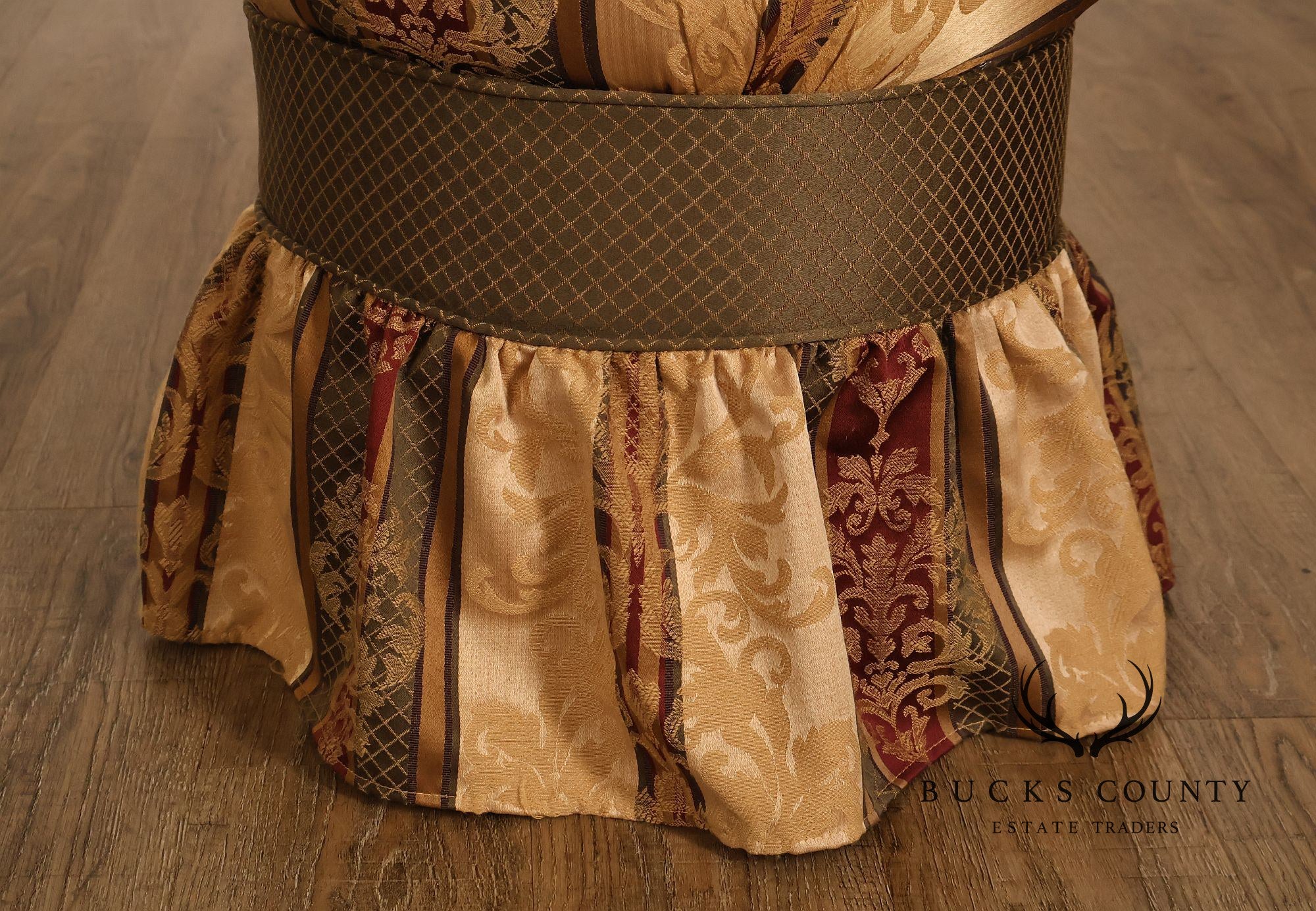 Pair Of Traditional Upholstered Skirted Round Ottomans