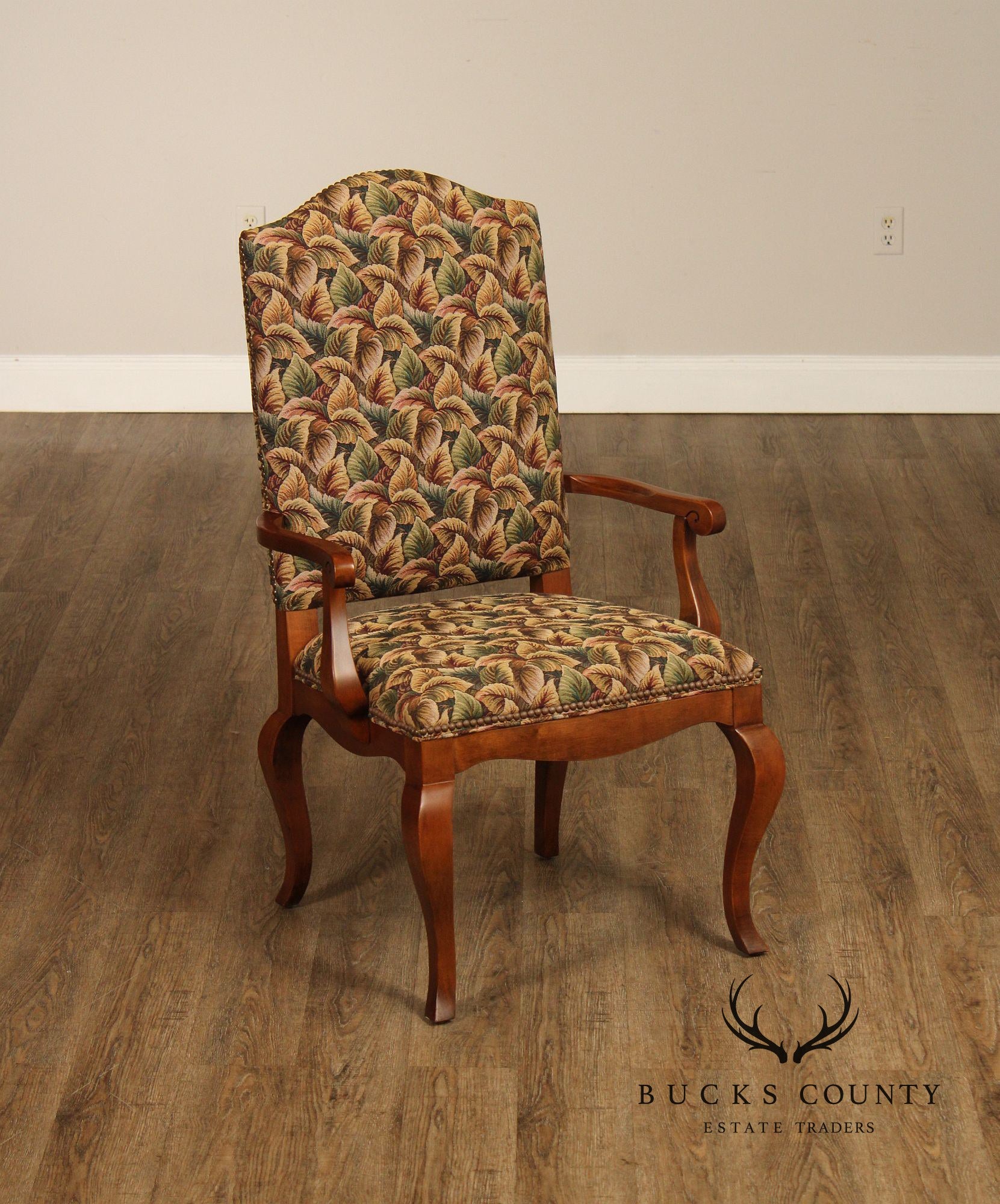 Pair of Ethan Allen Legacy Collection Upholstered Armchairs with Cabriole Legs