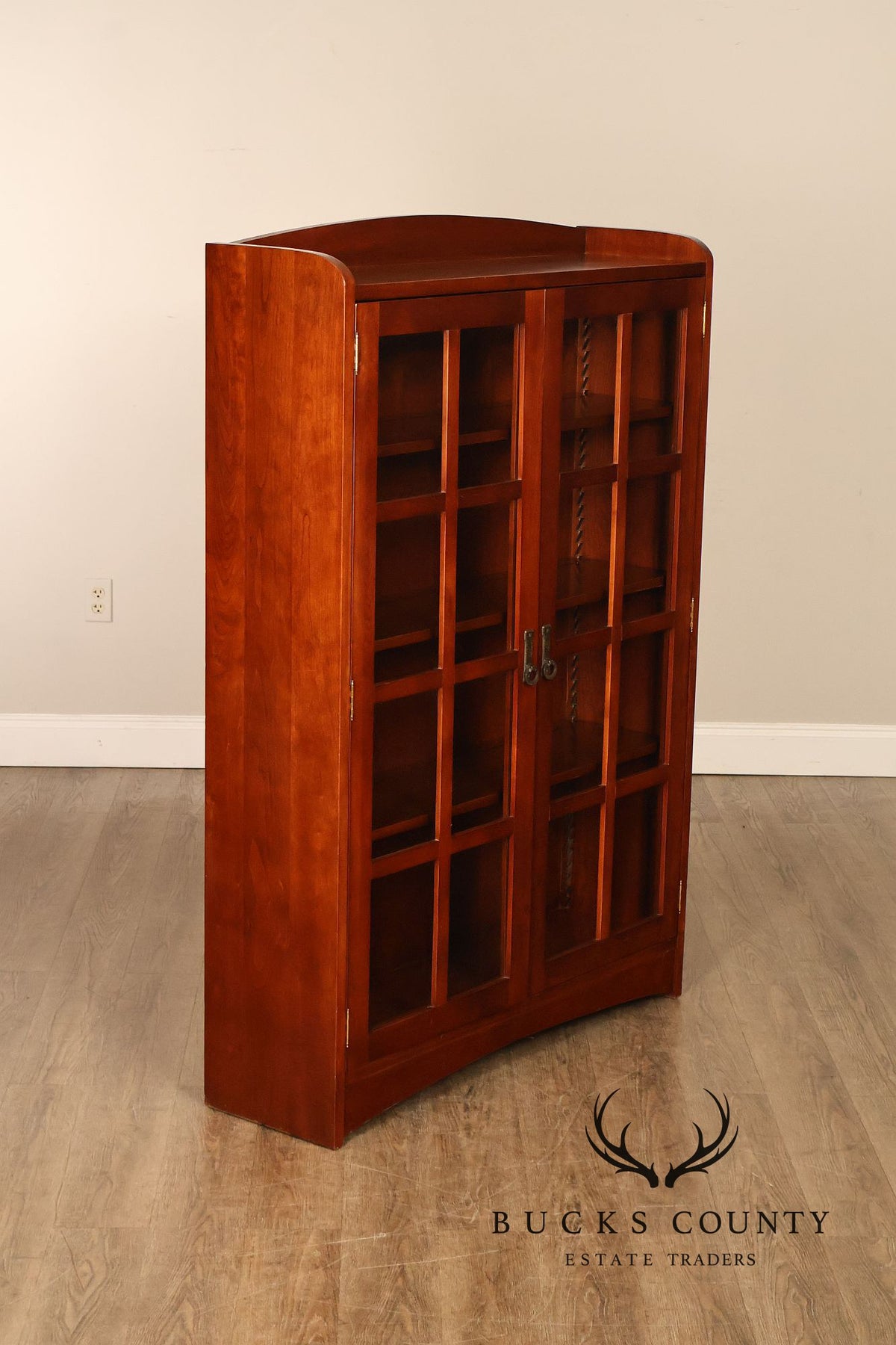 Robert Bergelin Company Custom Arts And Crafts Cherry Glass Door Bookcase Cabinet