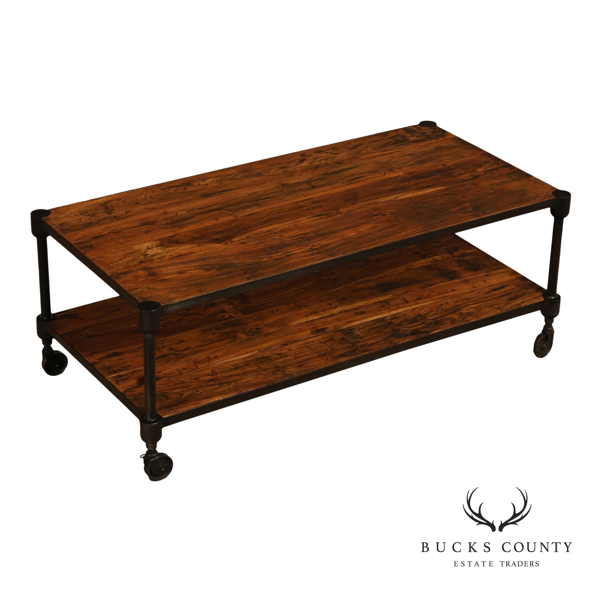 Industrial Style Two-Tier Rolling Coffee table