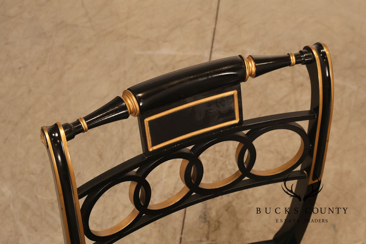 Baker Regency Style Pair of Ebonized and Partial Gilt Side Chairs
