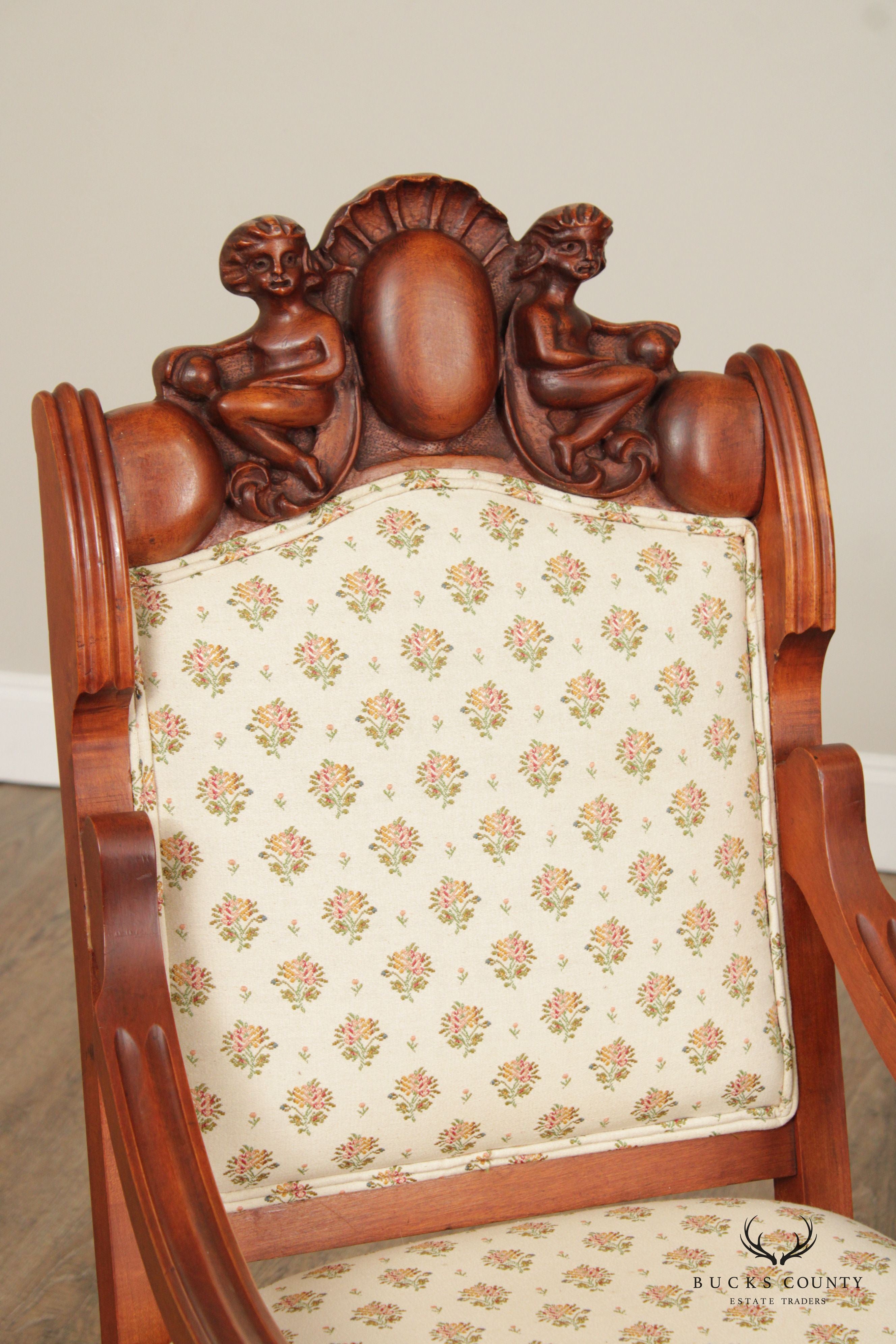 Antique Victorian Figural Carved  Armchair