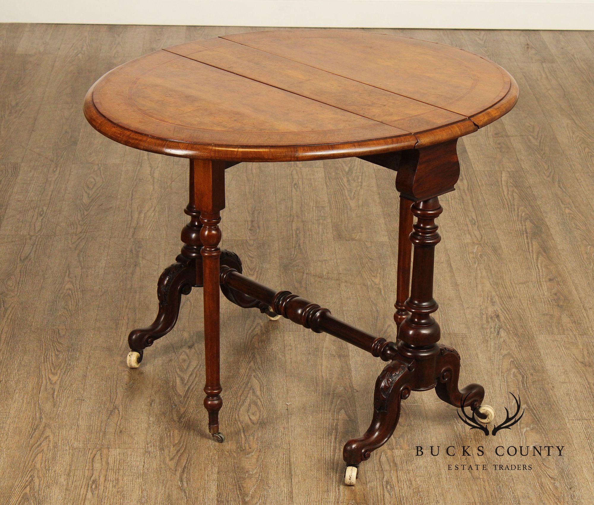 Antique Victorian Burl Wood Drop-Leaf Sutherland Table