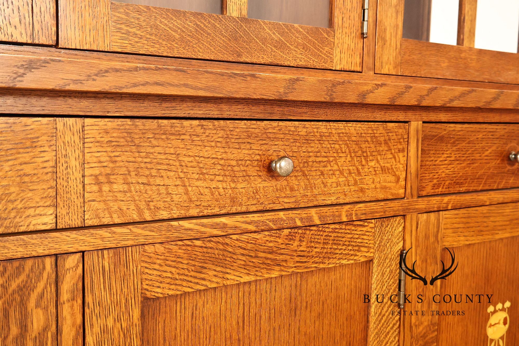 Stickley Mission Collection Oak Harvey Ellis Inlaid China Cabinet