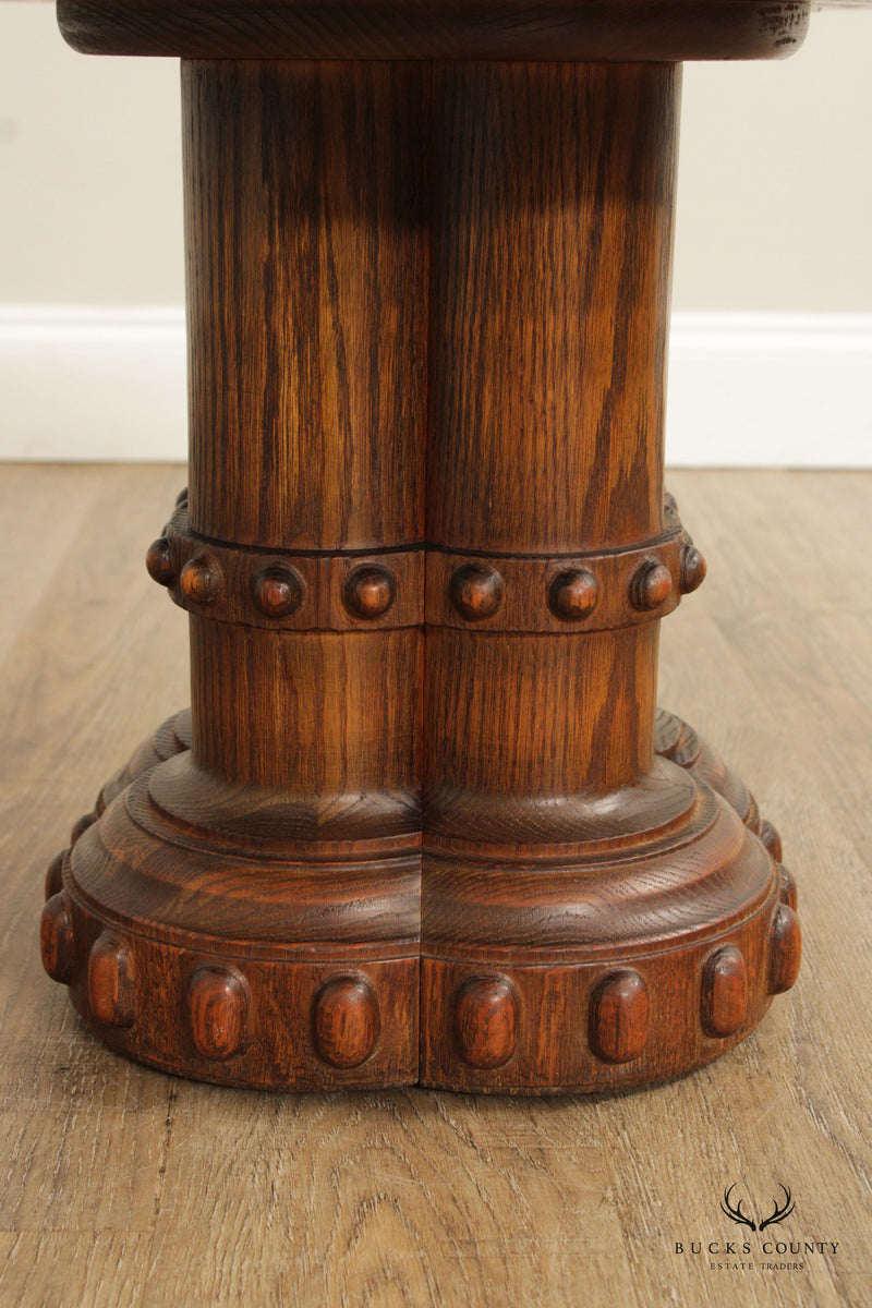 Vintage Pair Of Oak Carved Base Clover Top Side Tables