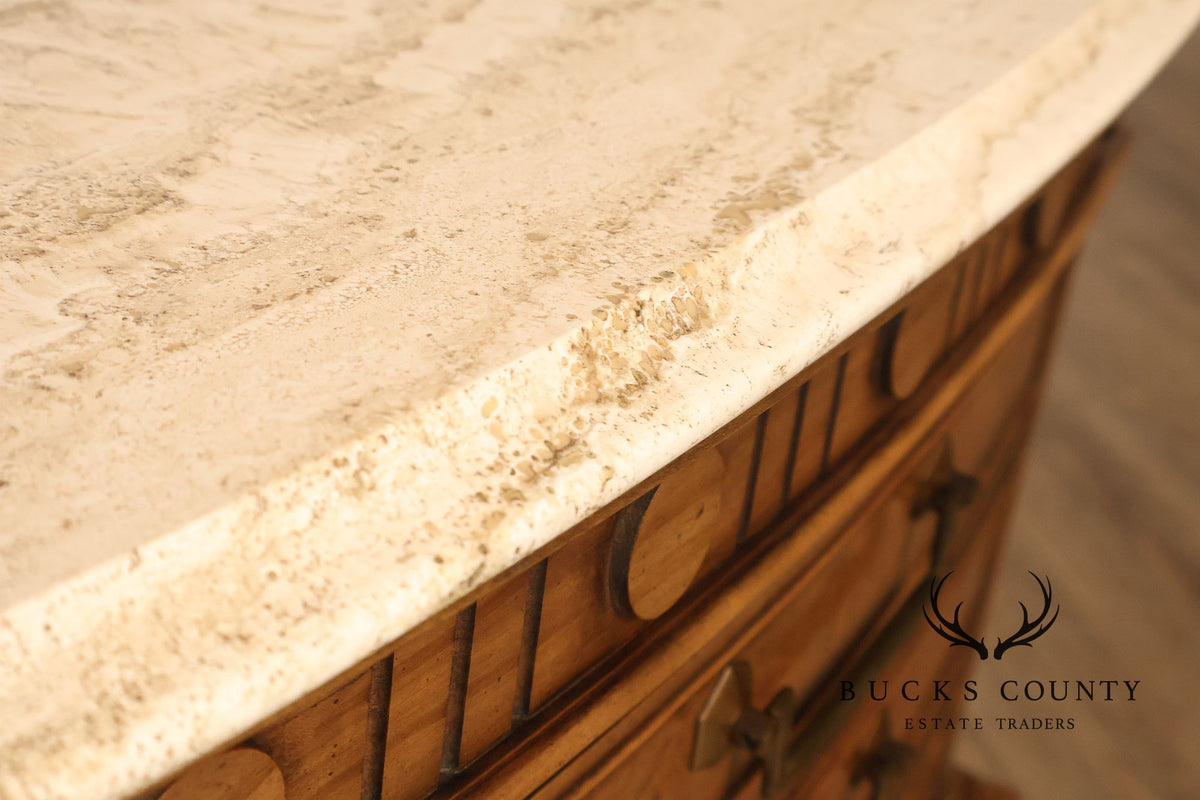 Pair Of Neoclassical Style Marble Top Three Drawer Nightstands