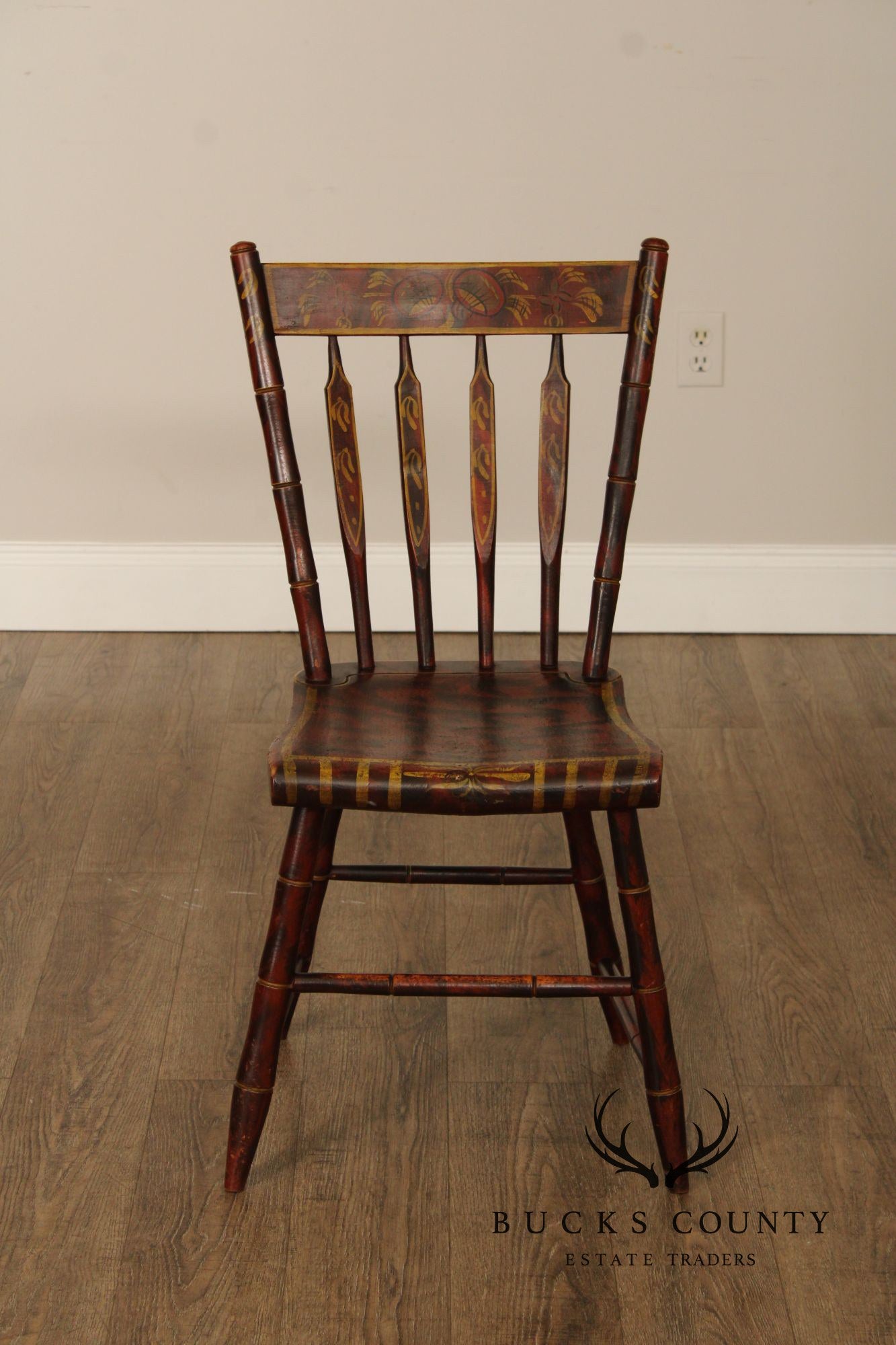 Antique Primitive Assembled Set of Eight Paint Decorated Dining Chairs