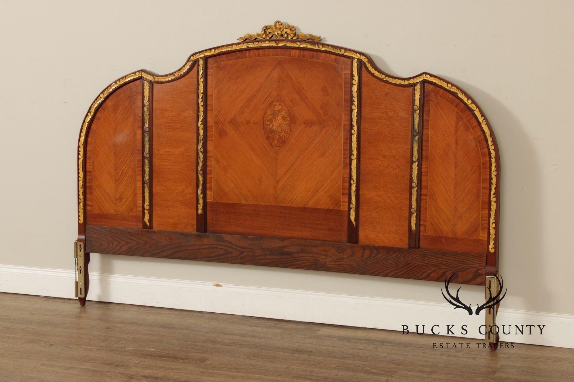 1930's French Louis XV Style Inlaid Satinwood King Headboard