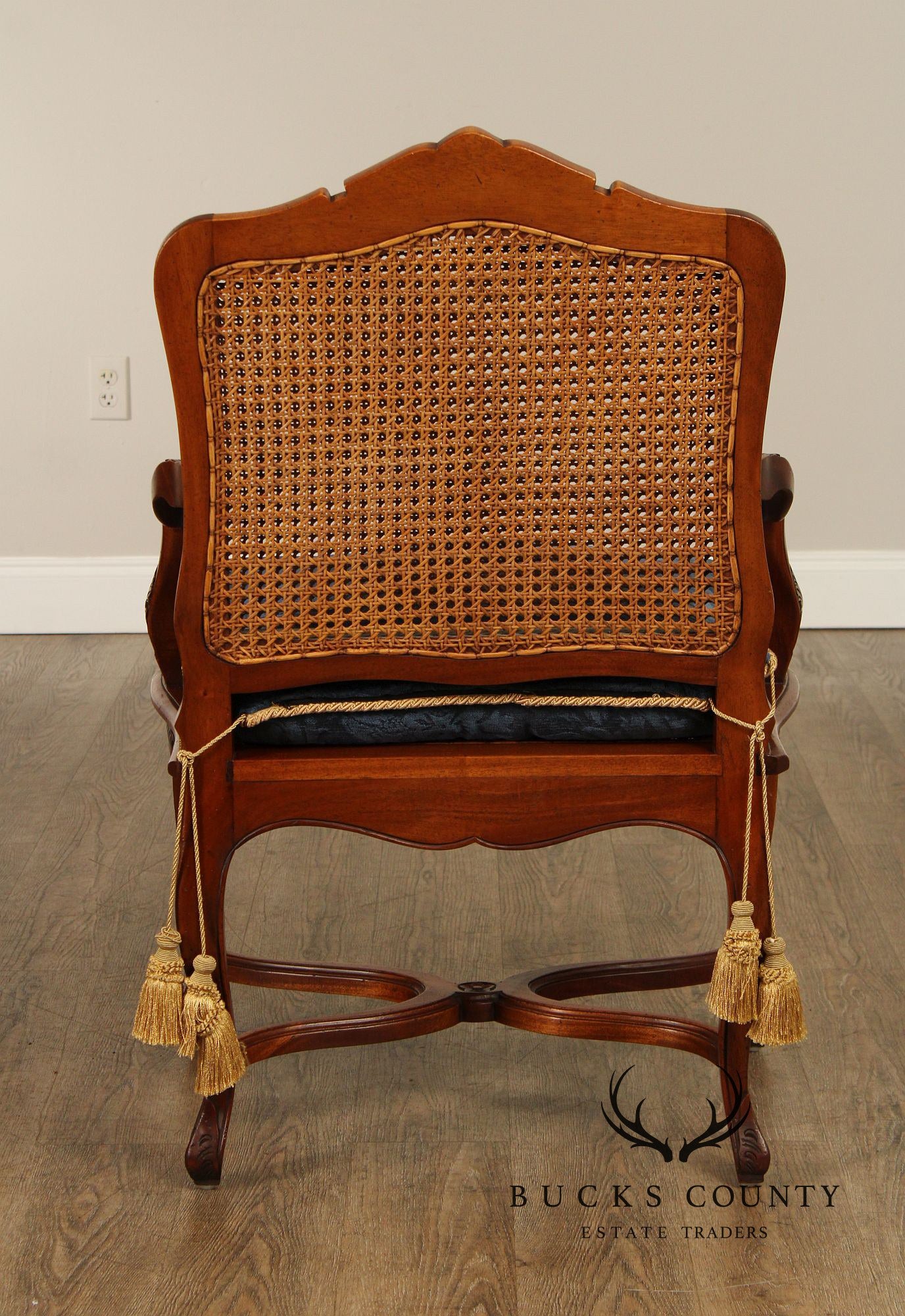 French Louis XV Style Carved Mahogany and Cane Armchair