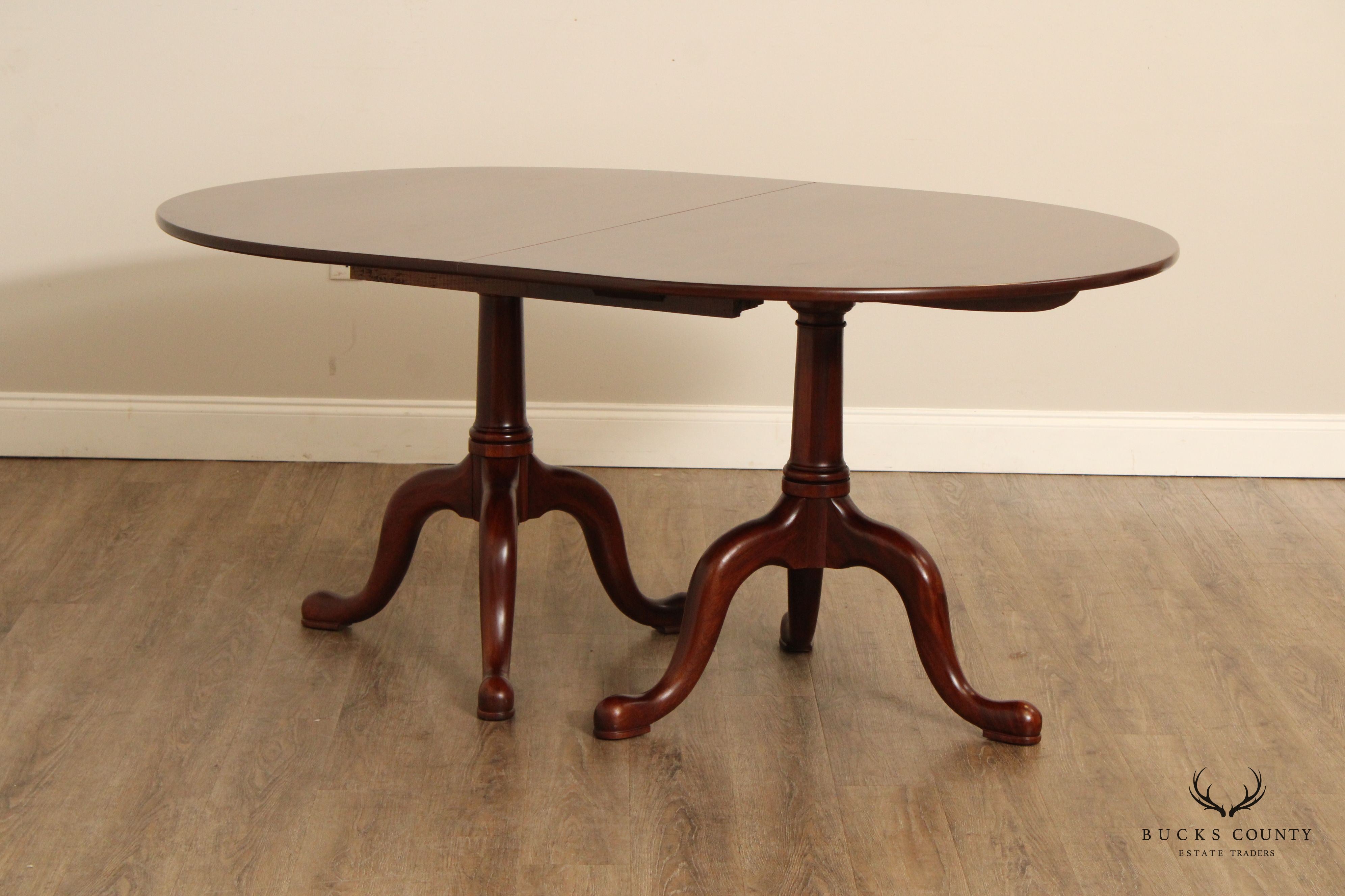 Henkel Harris Georgian Style Vintage Mahogany Double Pedestal Dining Table