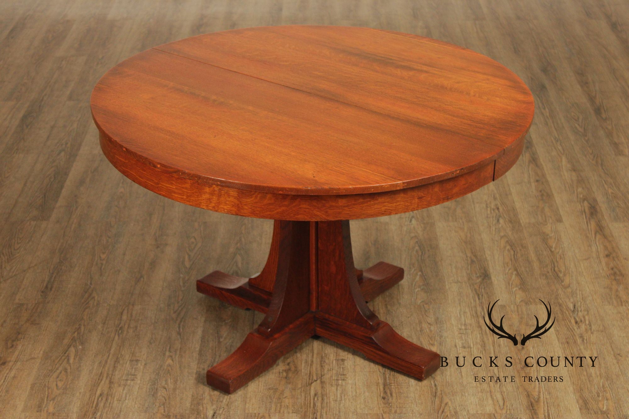 Antique L. & J.G. Stickley Mission Oak Round Dining Table