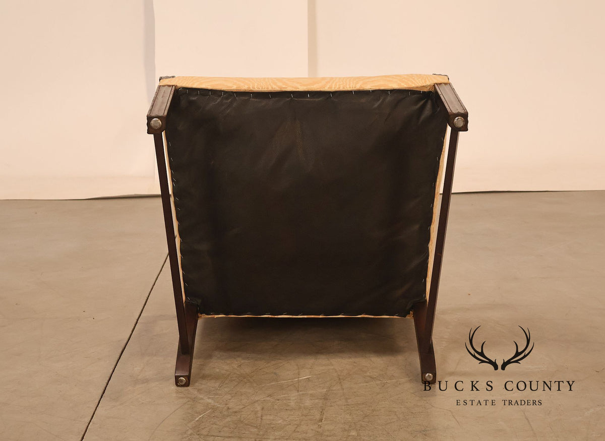 Traditional Mahogany Moire Upholstered Arm Chair