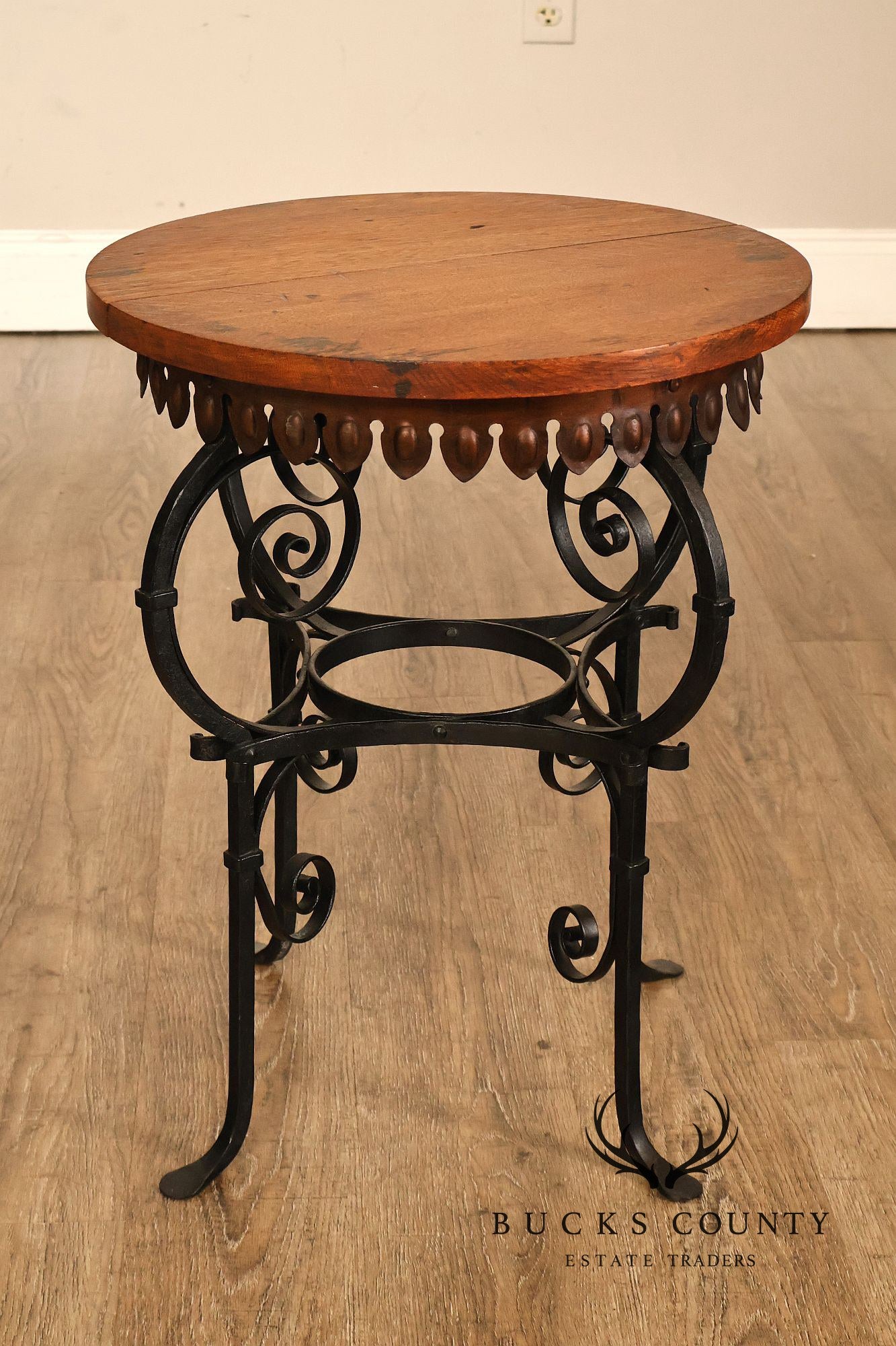 Spanish Revival Style Oak and Wrought Iron Accent Table