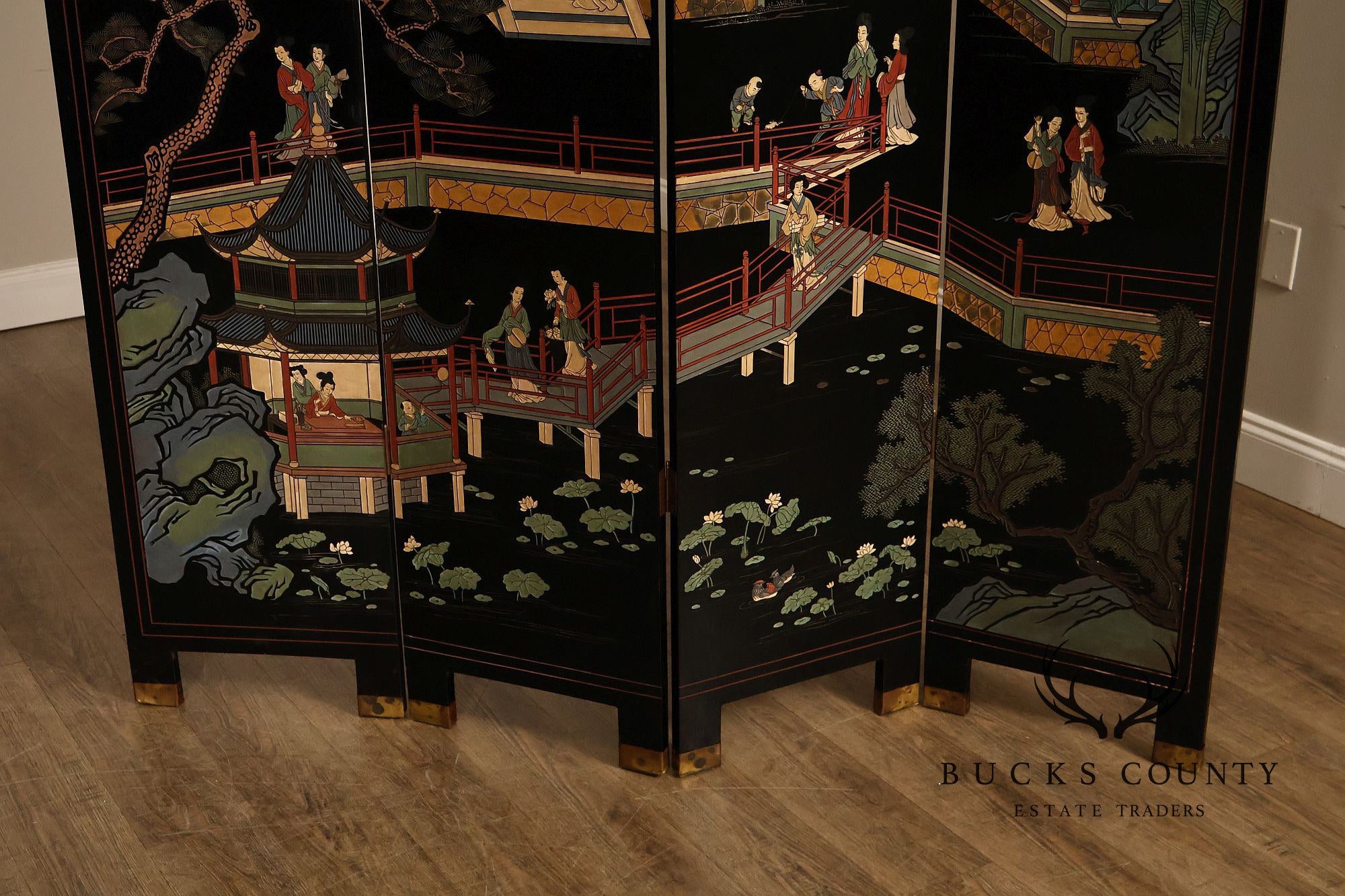 Chinese Coromandel Four Section Folding Screen