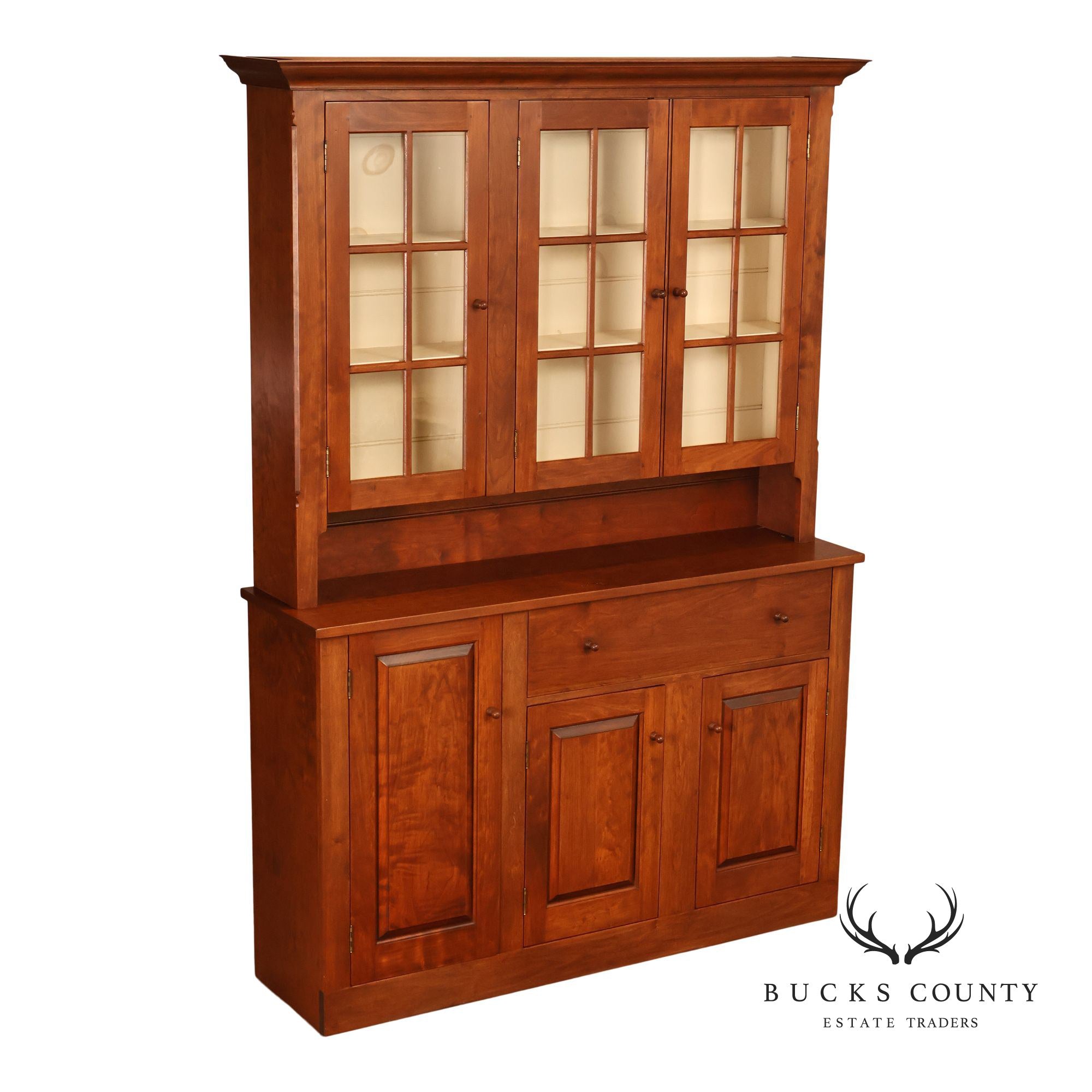 D.R. Dimes Cherry Two Piece Step Back Country Hutch Cabinet