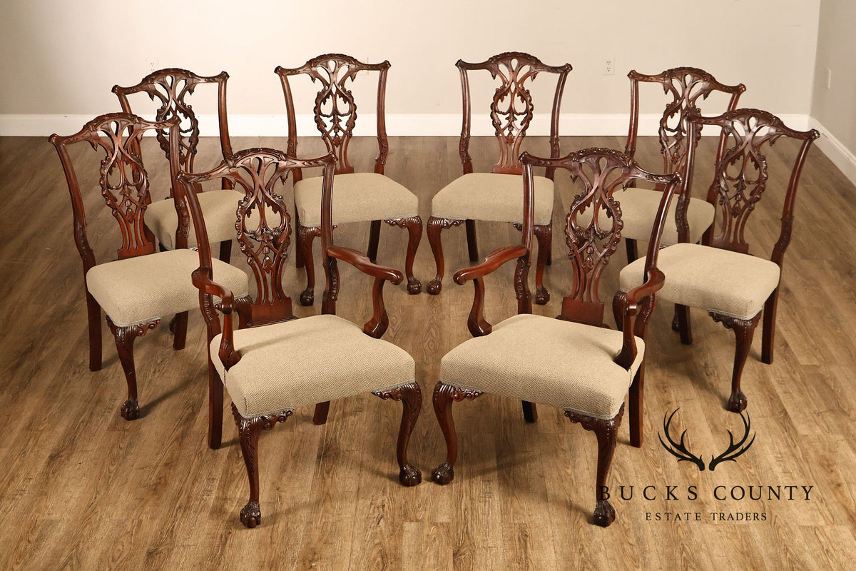 Chippendale Style Set of Eight Carved Mahogany Dining Chairs