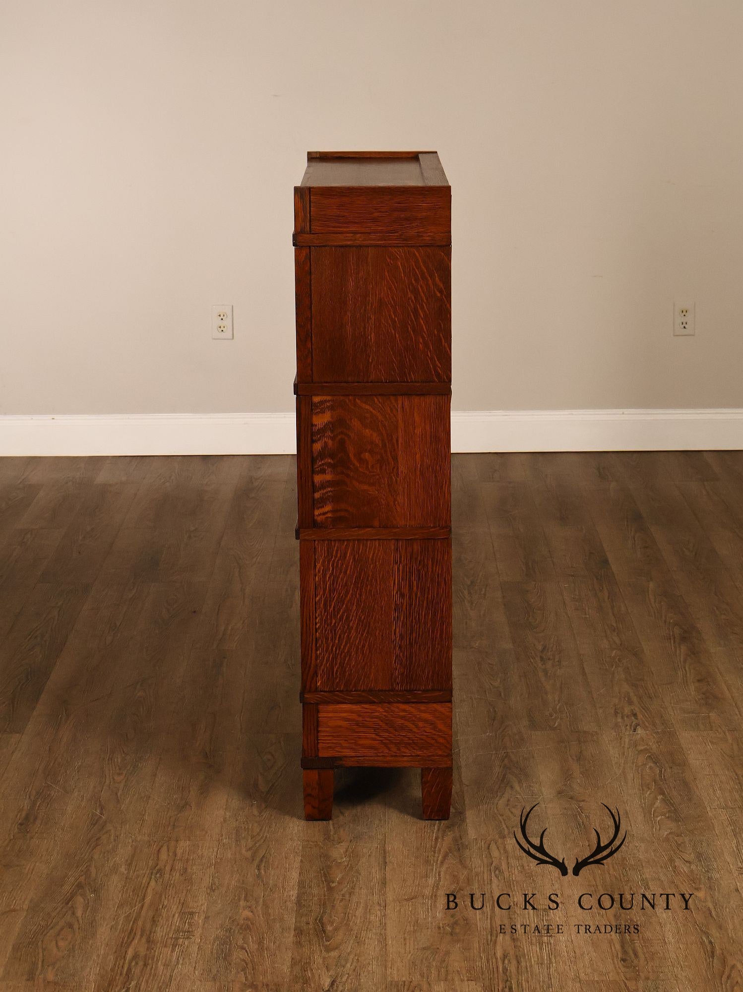 Antique Globe Wernicke Mission Oak Three Stack Barrister Bookcase With Base Drawer