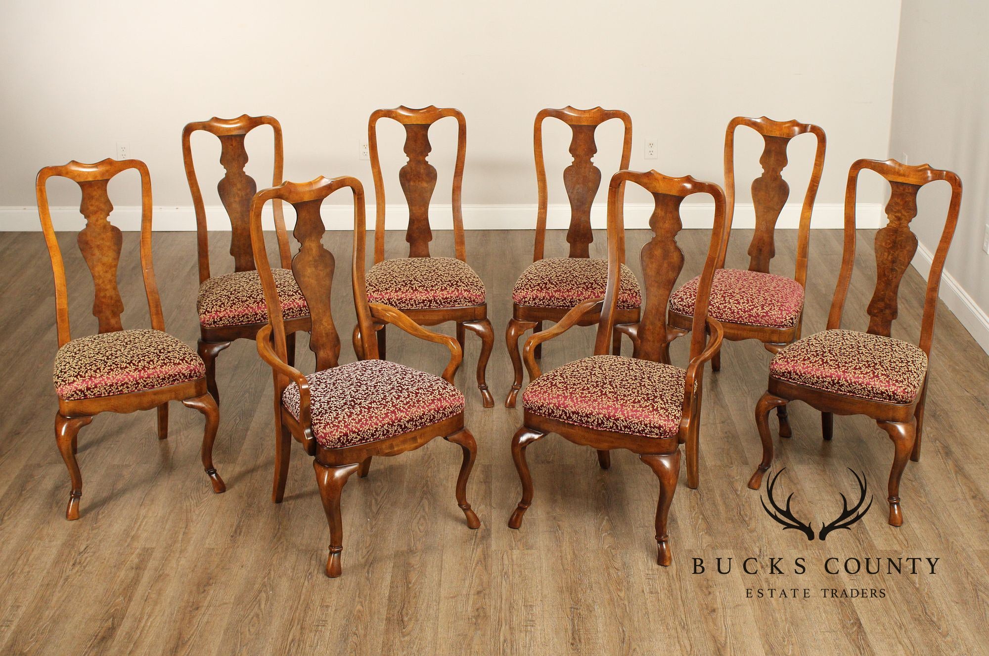 Drexel Heritage Queen Anne Style Set of Eight Dining Chairs