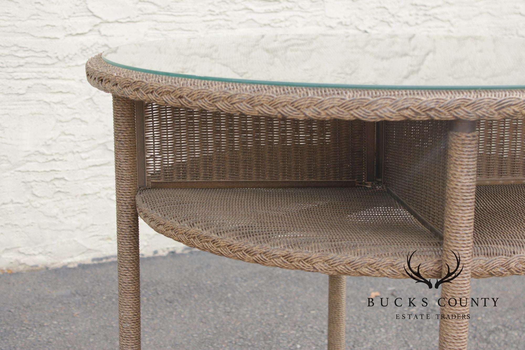 Lloyd Loom Round Glass Top Wicker Patio Table